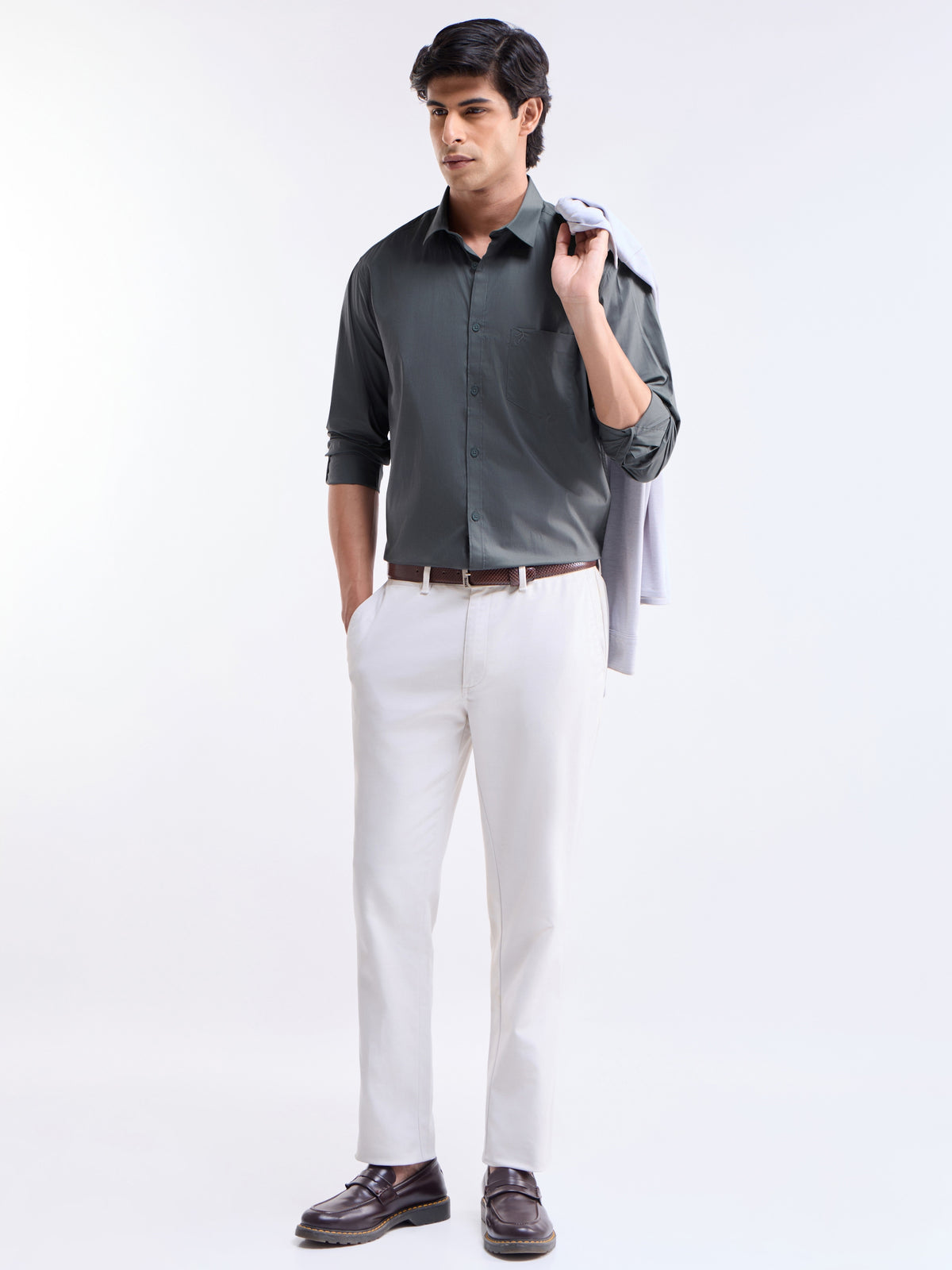 Solid Regular Fit Shirt - Dark Grey t4option_3