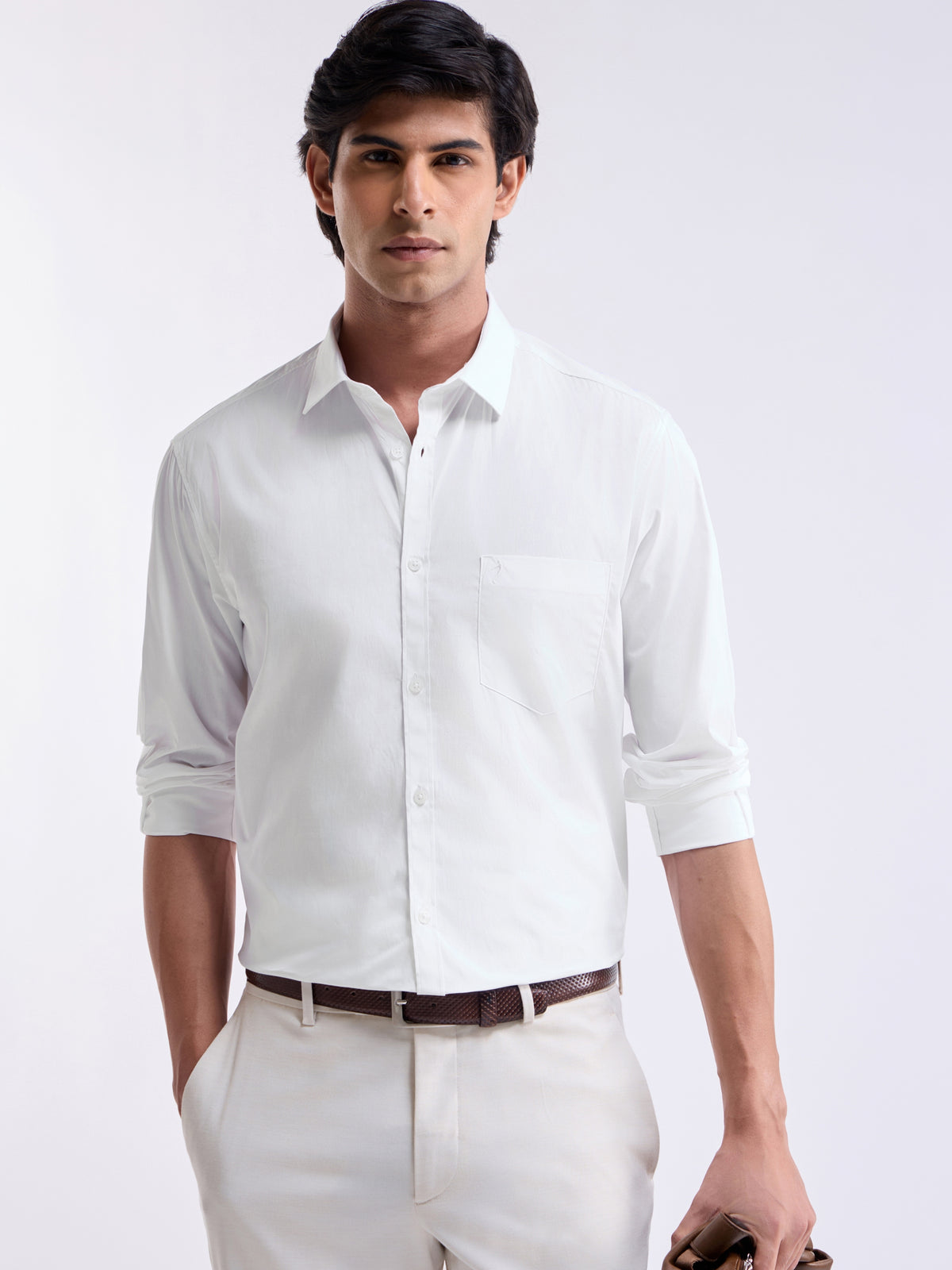 Solid Regular Fit Shirt - White t4option_2