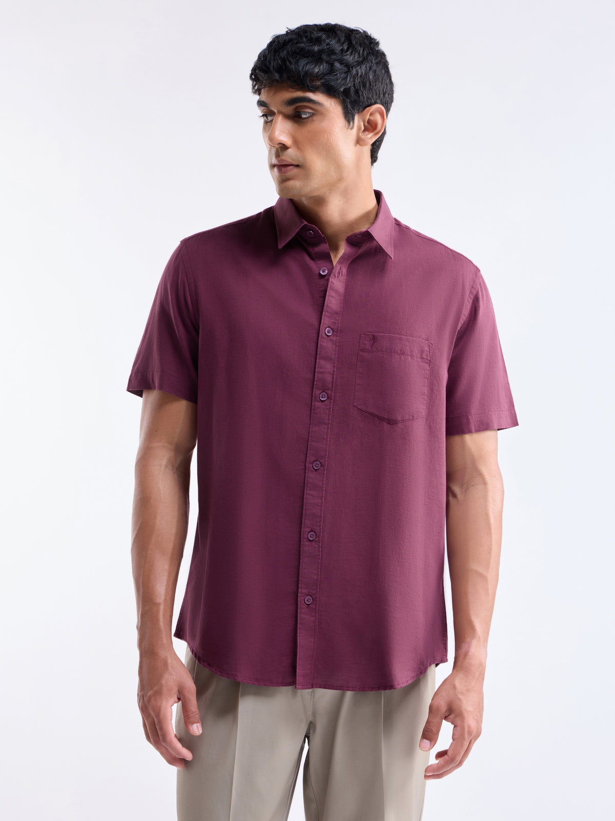 Solid Regular Fit Shirt - Burgundy t4option_1