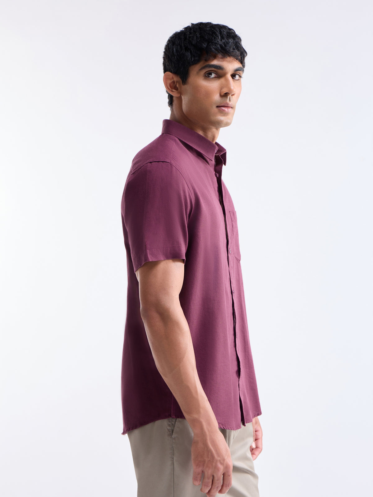 Solid Regular Fit Shirt - Burgundy t4option_1
