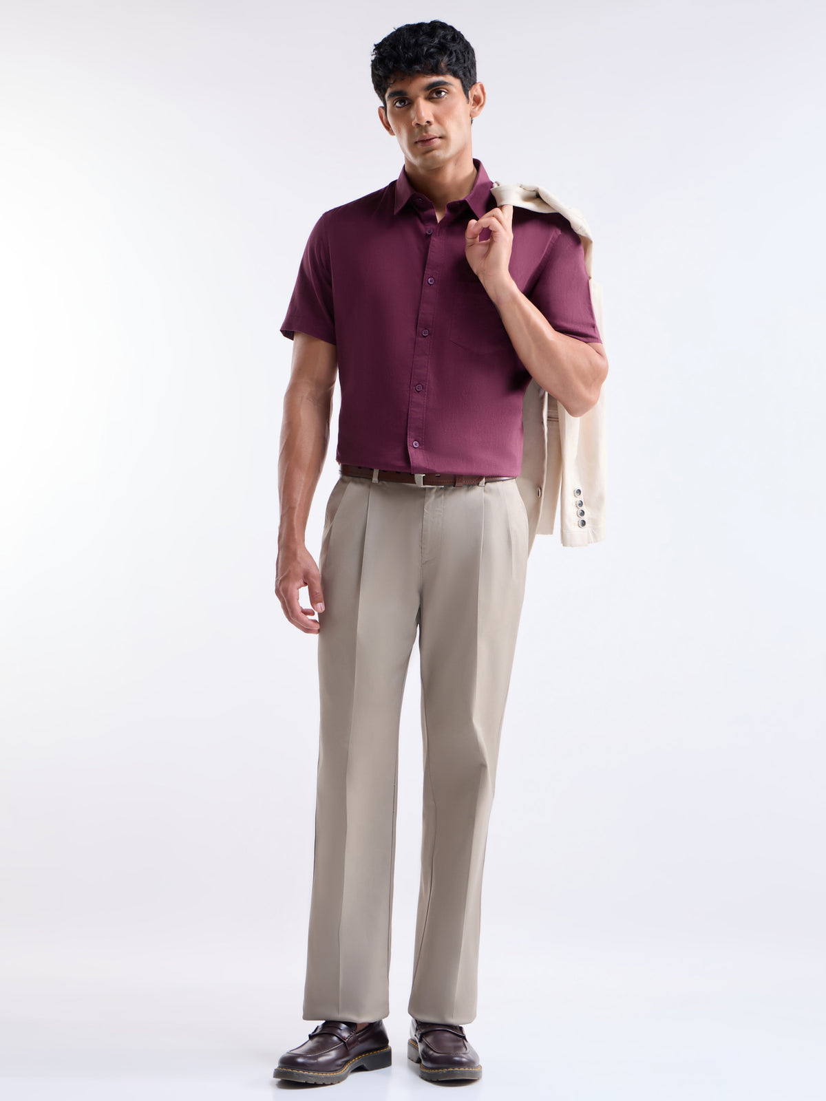 Solid Regular Fit Shirt - Burgundy t4option_1