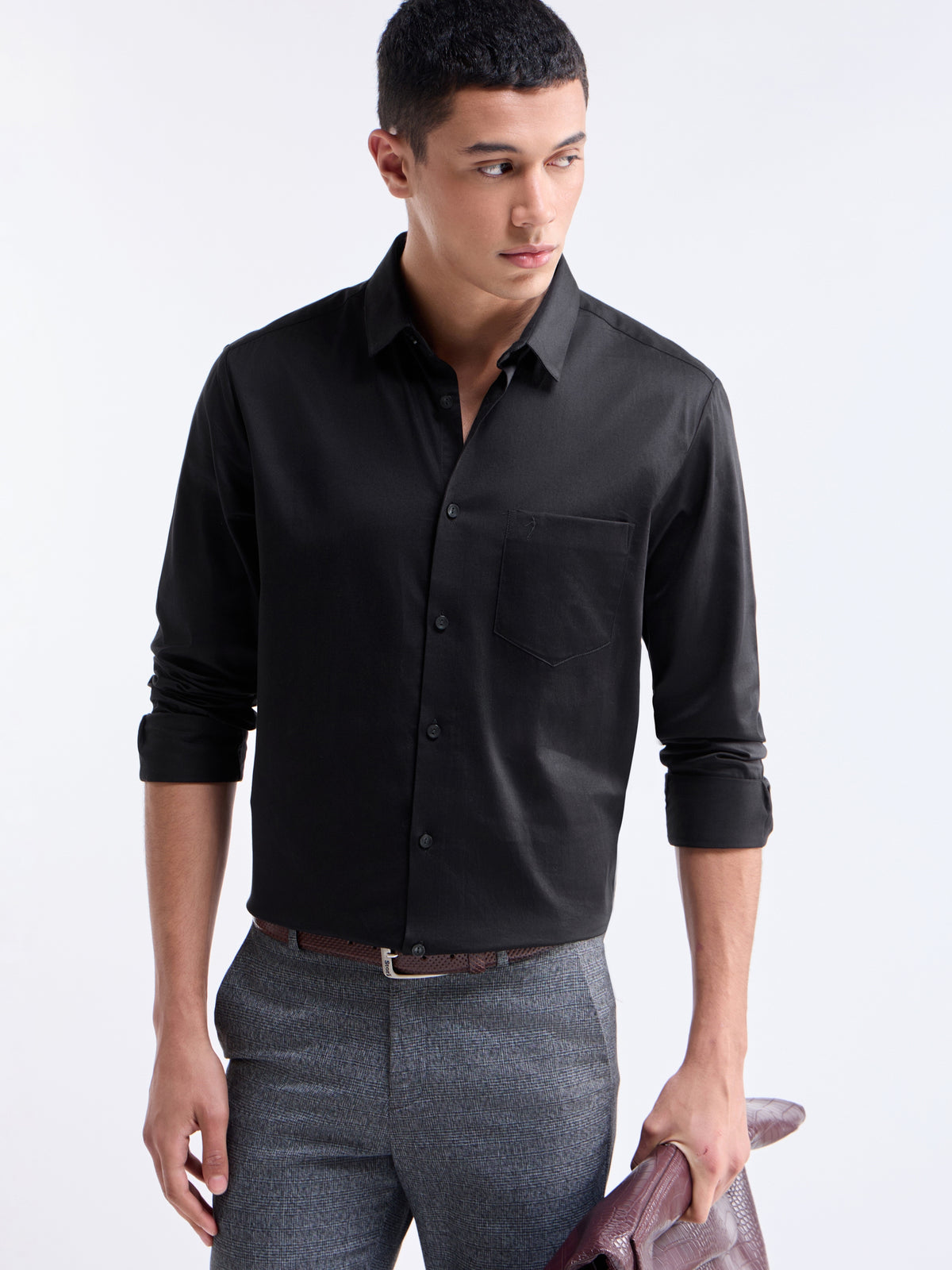 Solid Regular Fit Shirt - Black t4option_5