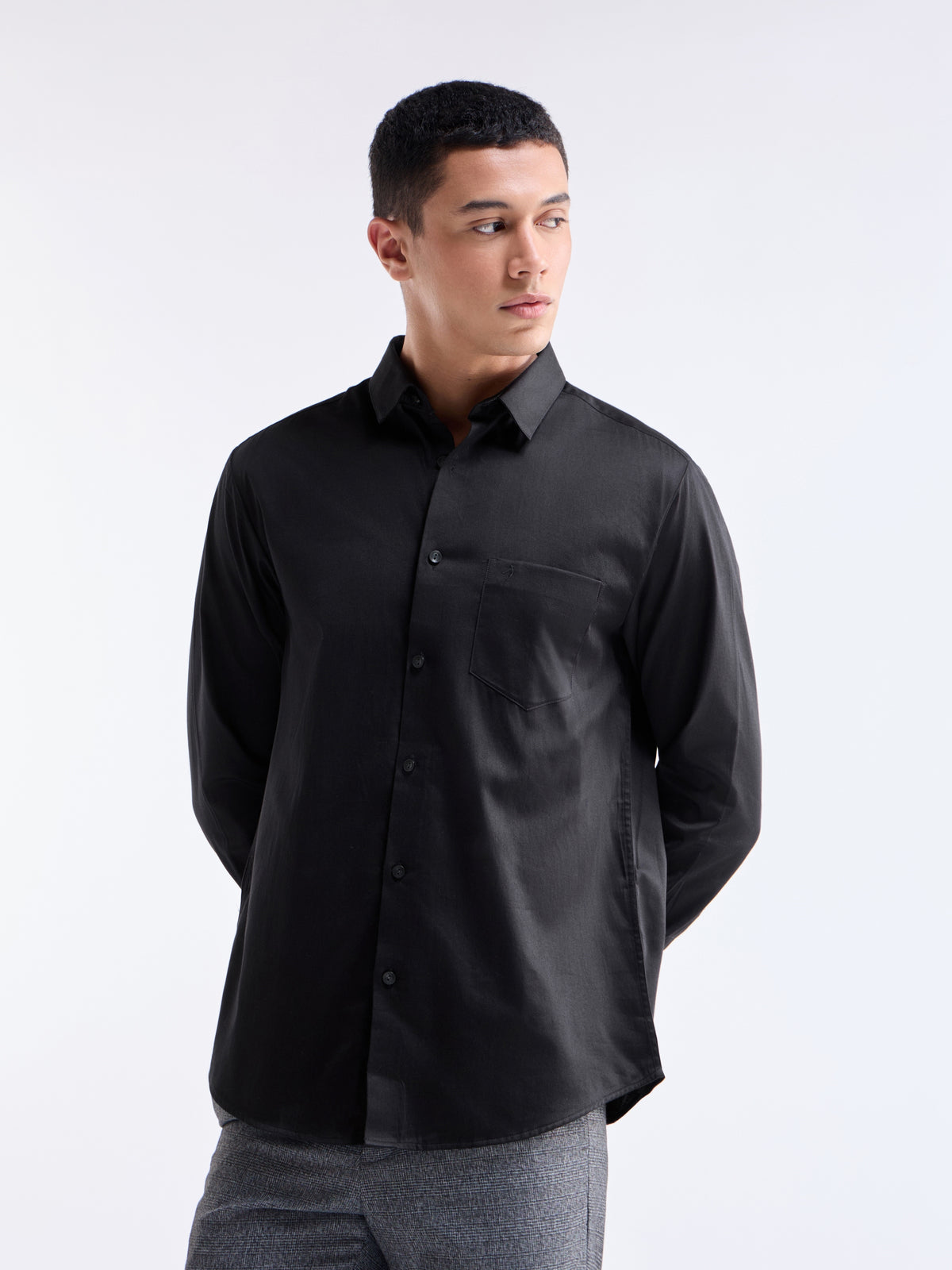 Solid Regular Fit Shirt - Black t4option_5