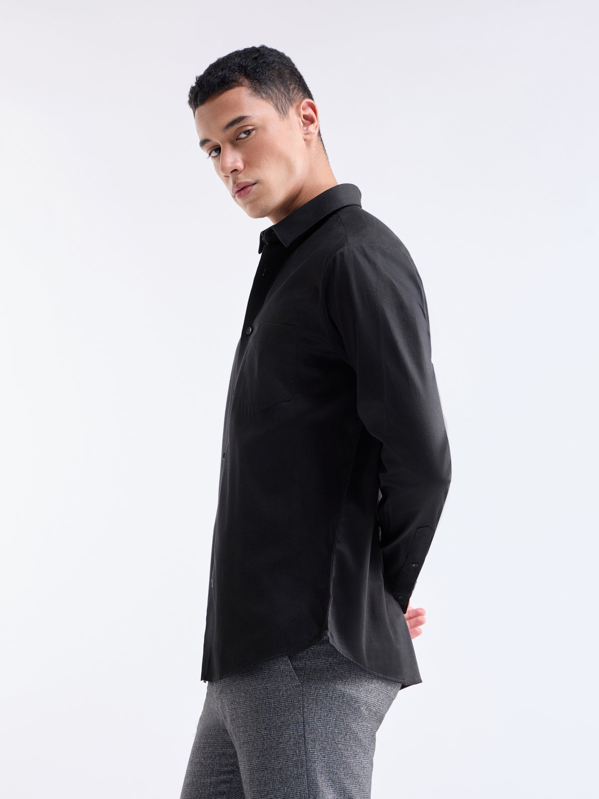Solid Regular Fit Shirt - Black t4option_5