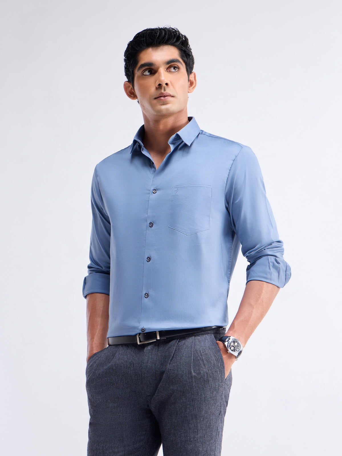Solid Regular Fit Shirt - Blue t4option_11