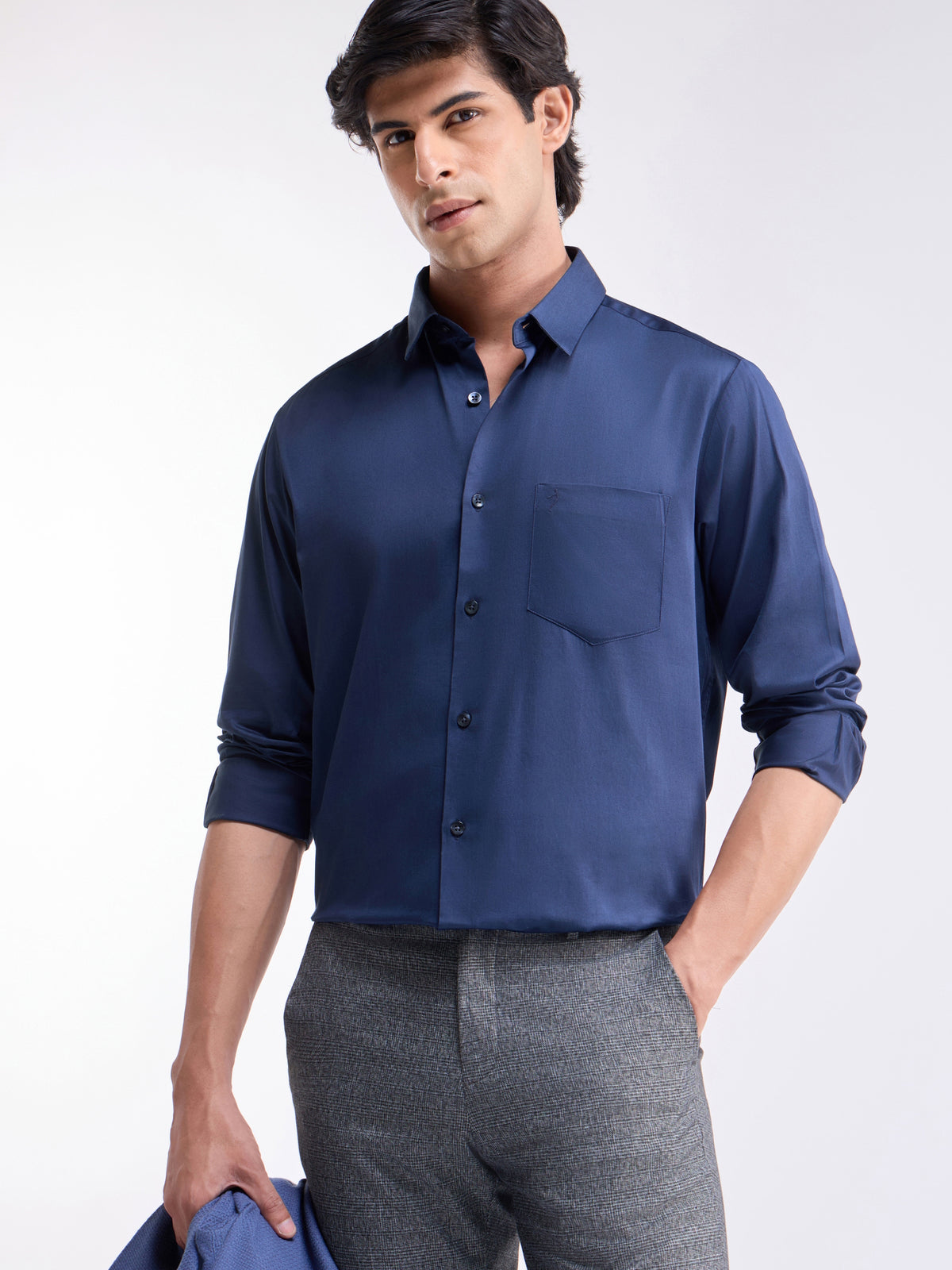 Solid Regular Fit Shirt - Navy t4option_8