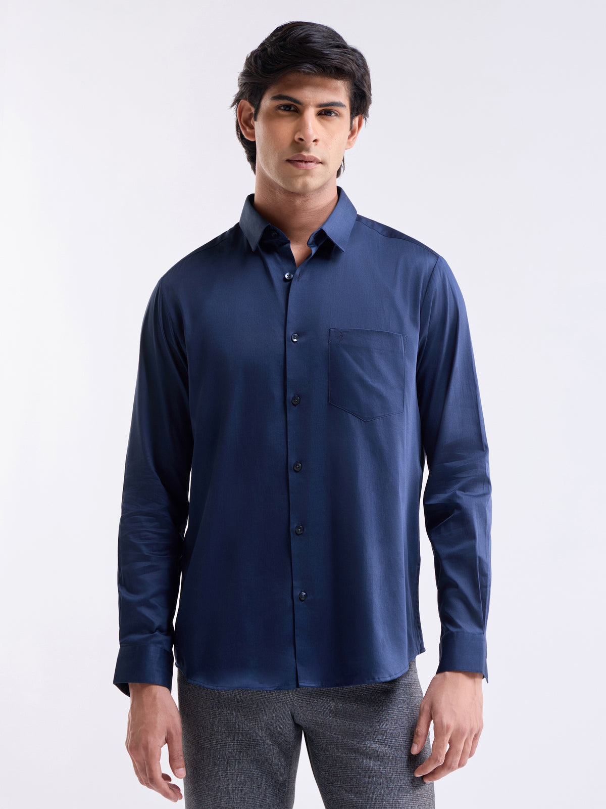 Solid Regular Fit Shirt - Navy t4option_8