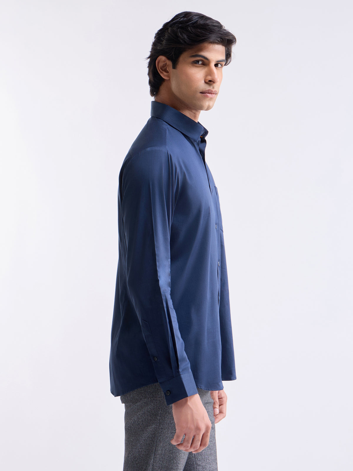 Solid Regular Fit Shirt - Navy t4option_8