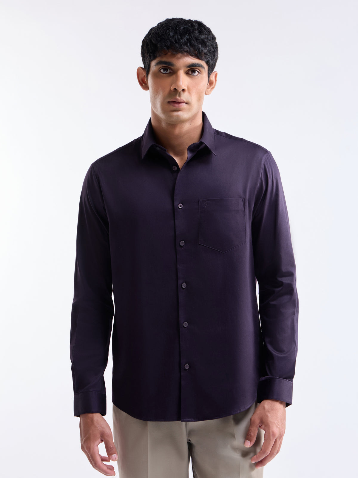 Solid Regular Fit Shirt - Plum t4option_0