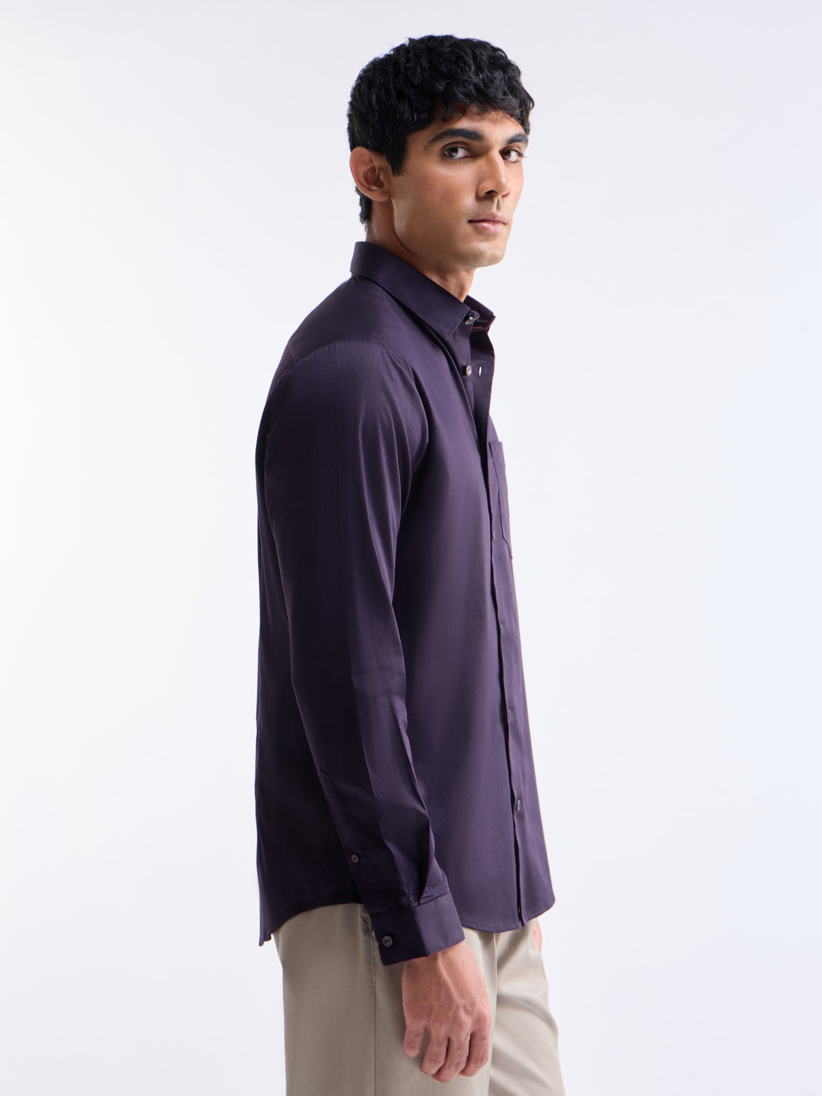 Solid Regular Fit Shirt - Plum t4option_0