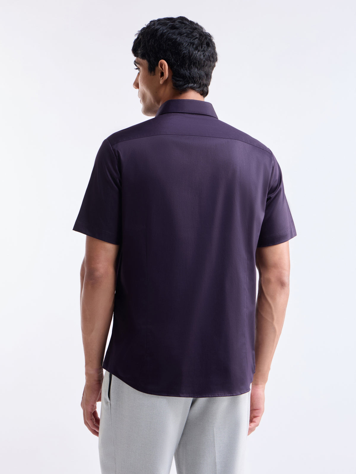 Solid Half Sleeve Cotton Stretch Shirt - Plum t4option_4