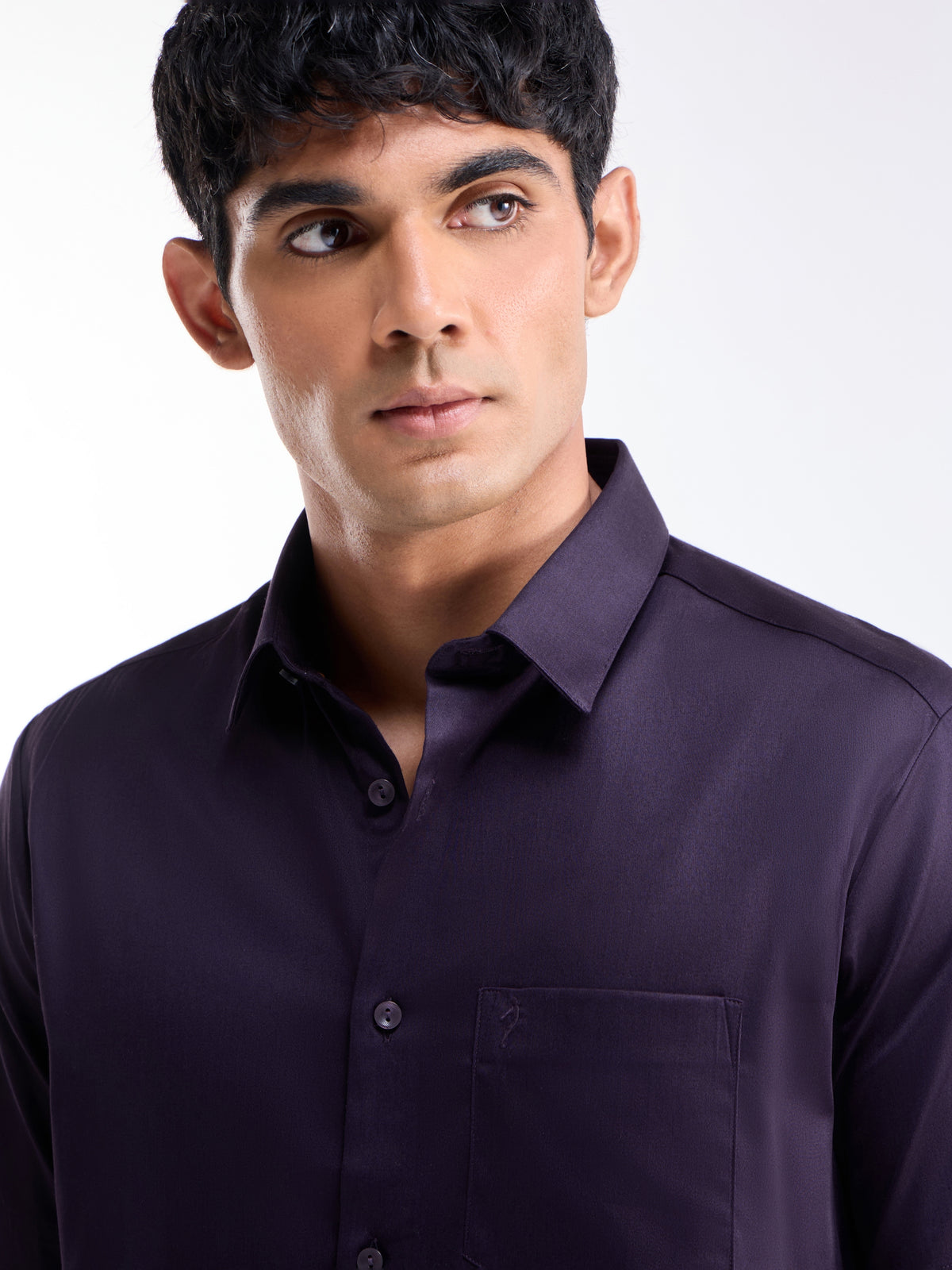 Solid Half Sleeve Cotton Stretch Shirt - Plum t4option_4