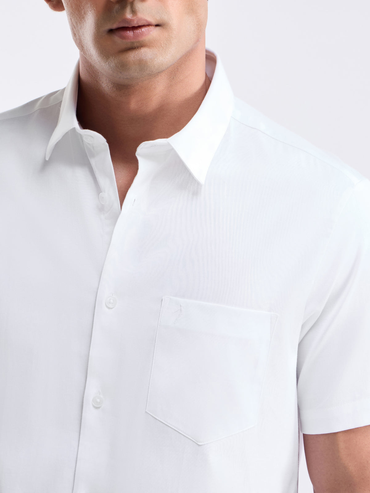 Solid Half Sleeve Cotton Stretch Shirt - White t4option_5