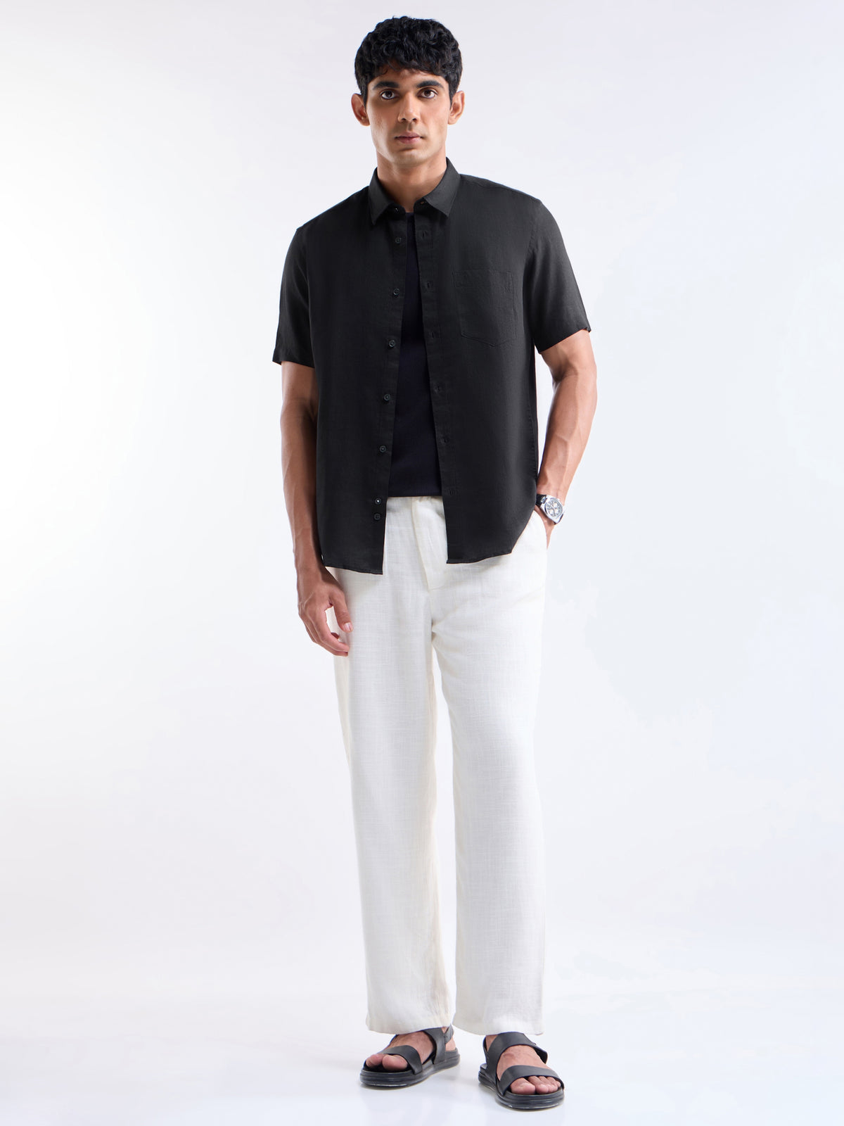 Solid Regular Fit Shirt - Black t4option_1