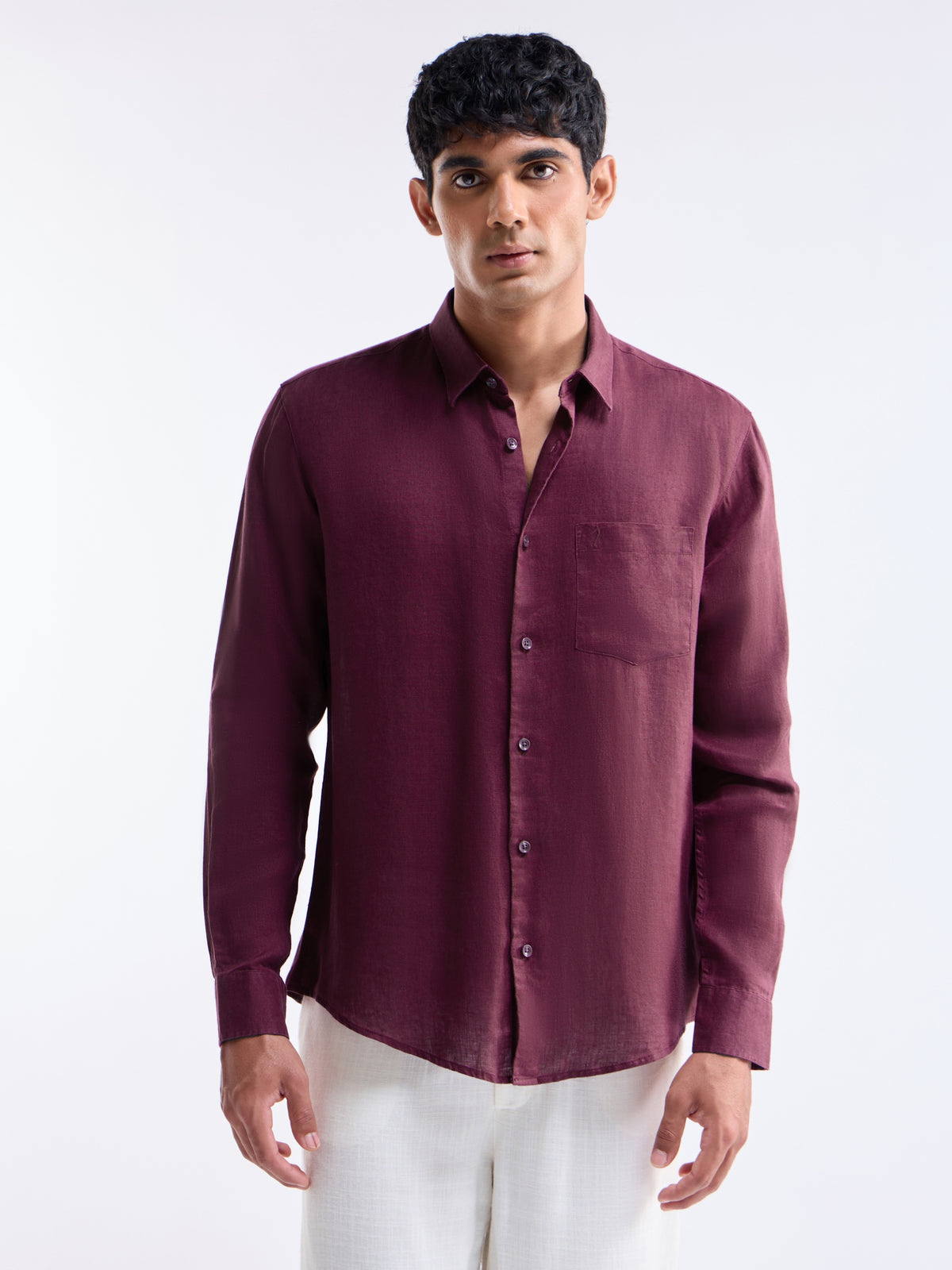 Solid Regular Fit Shirt - Burgundy t4option_3
