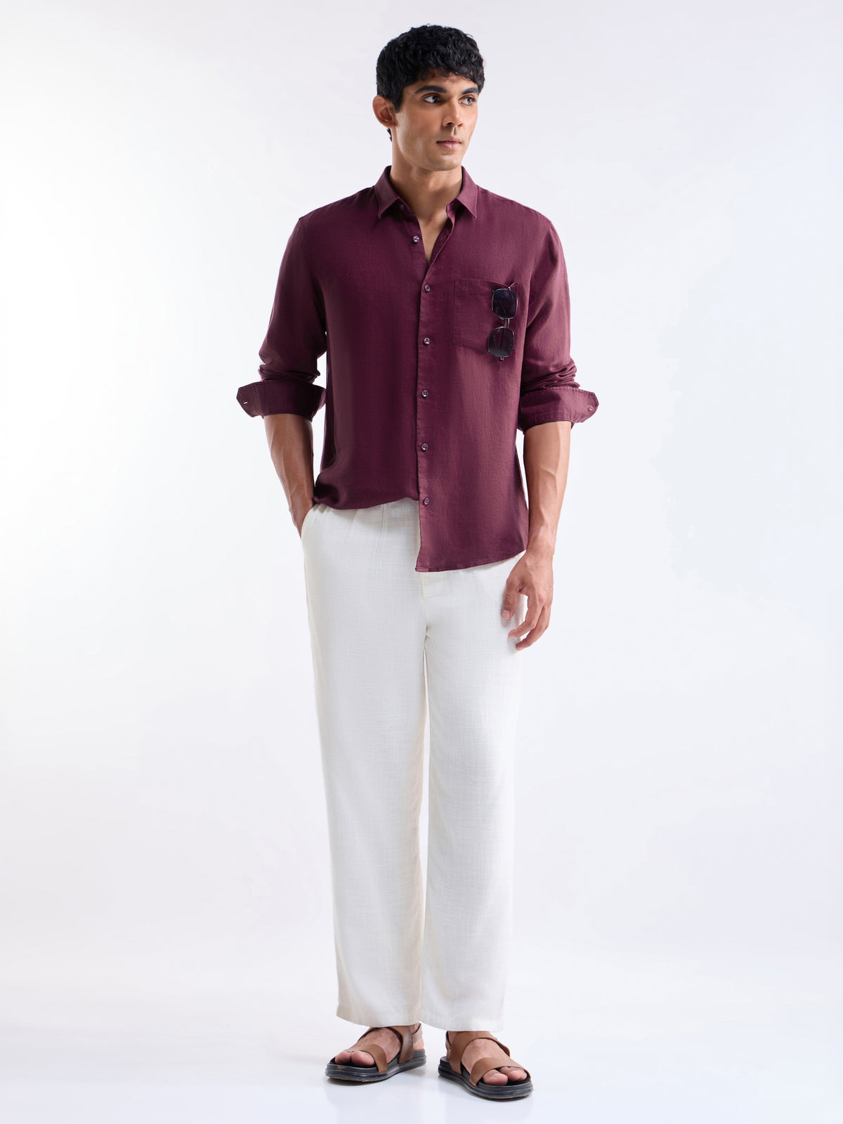 Solid Regular Fit Shirt - Burgundy t4option_3