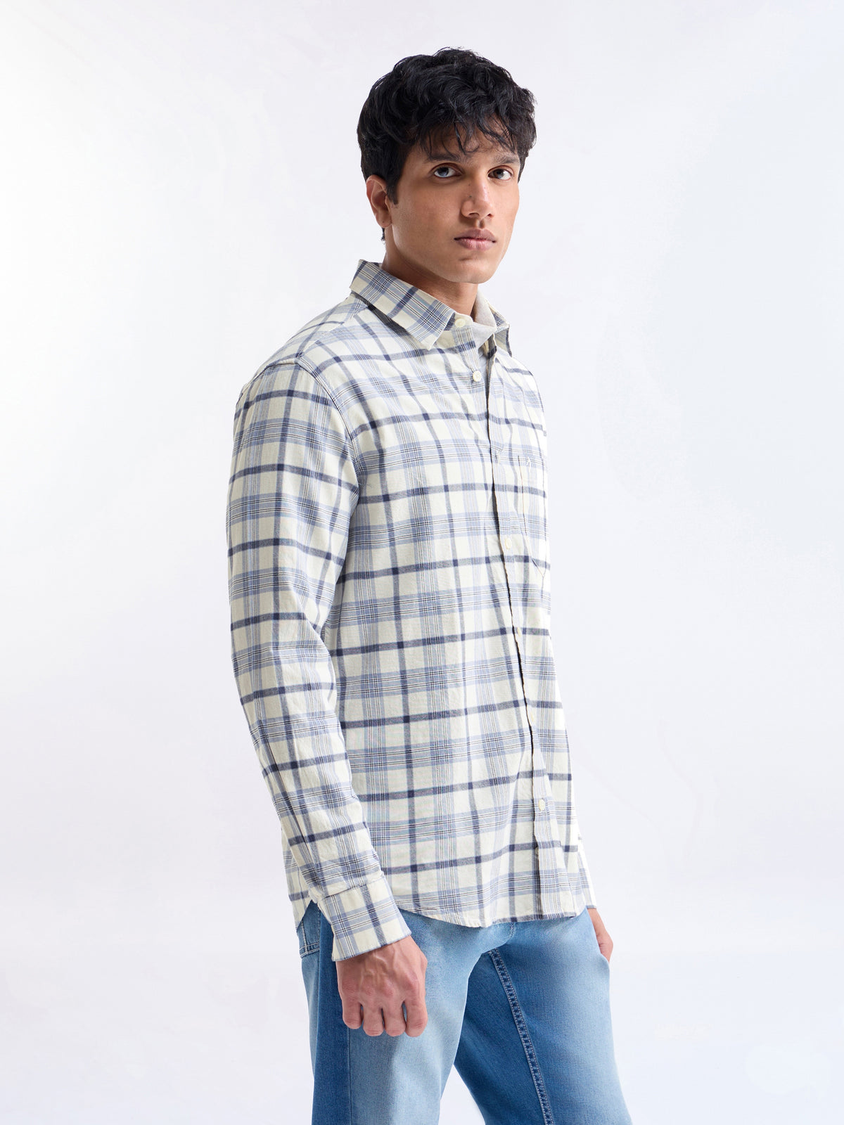 Check Full Sleeve Cotton Shirt - Sky mel t4option_0