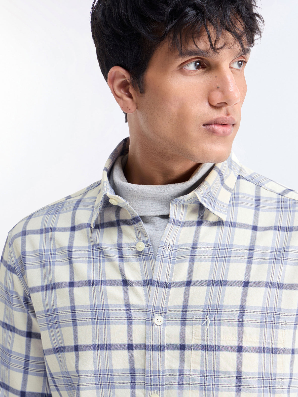Check Full Sleeve Cotton Shirt - Sky mel t4option_0