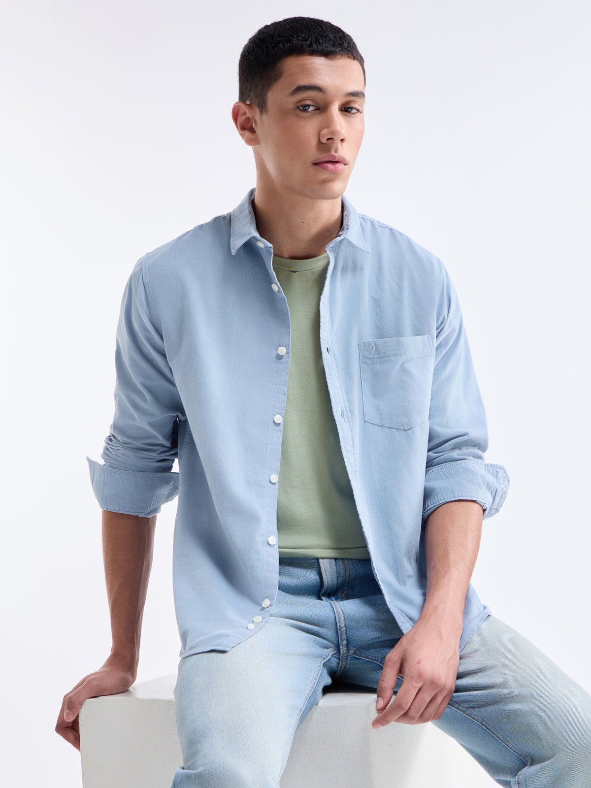 Solid Regular Fit Shirt - Dusty Blue t4option_1