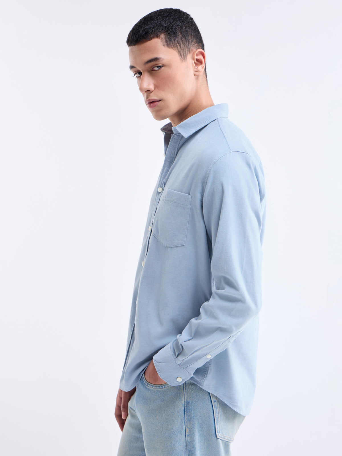 Solid Regular Fit Shirt - Dusty Blue t4option_1