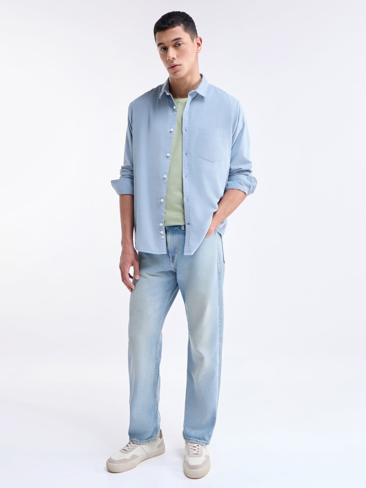 Solid Regular Fit Shirt - Dusty Blue t4option_1
