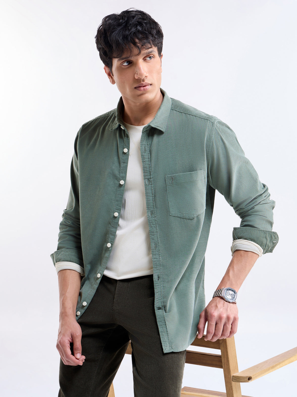 Solid Regular Fit Shirt - Dusty Grn. t4option_7