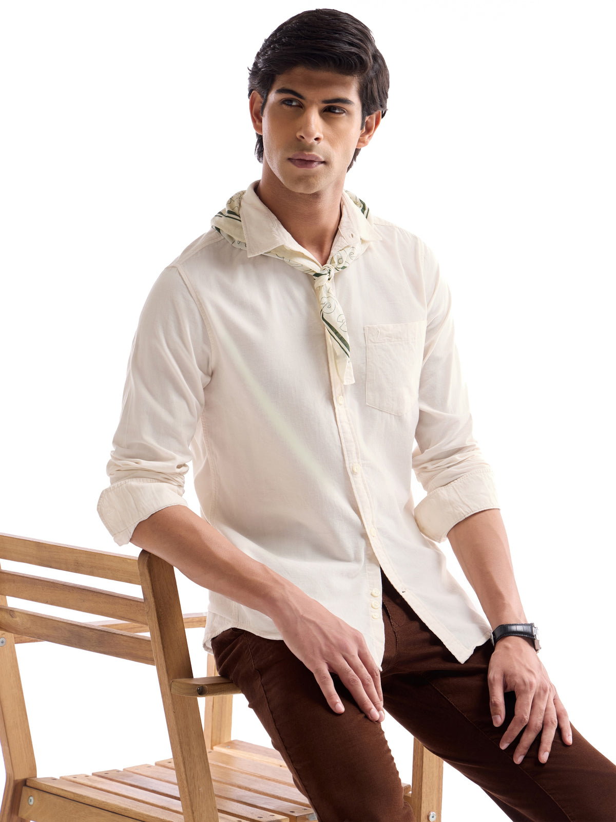 Solid Regular Fit Shirt - Ecru t4option_2