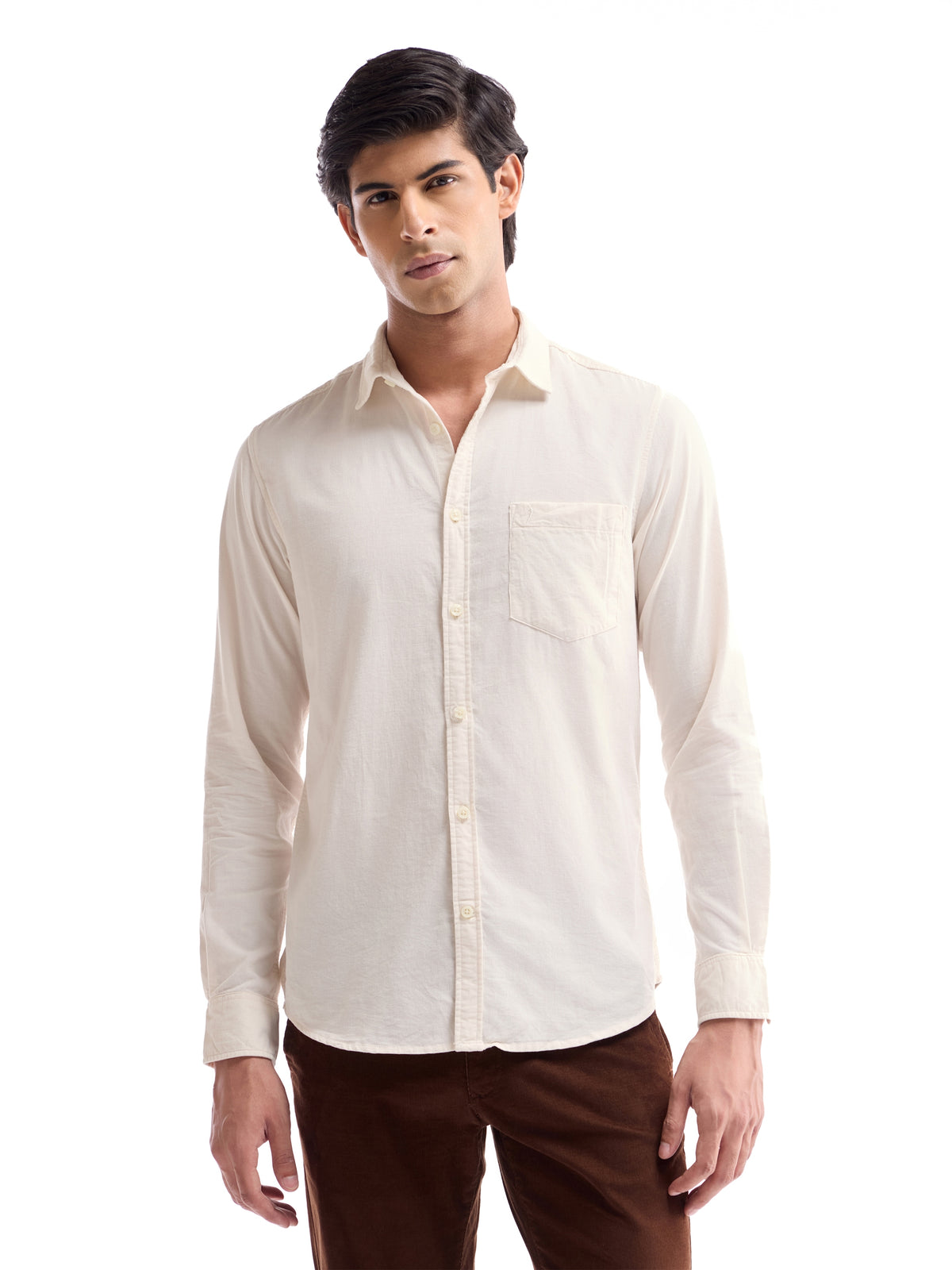 Solid Regular Fit Shirt - Ecru t4option_2