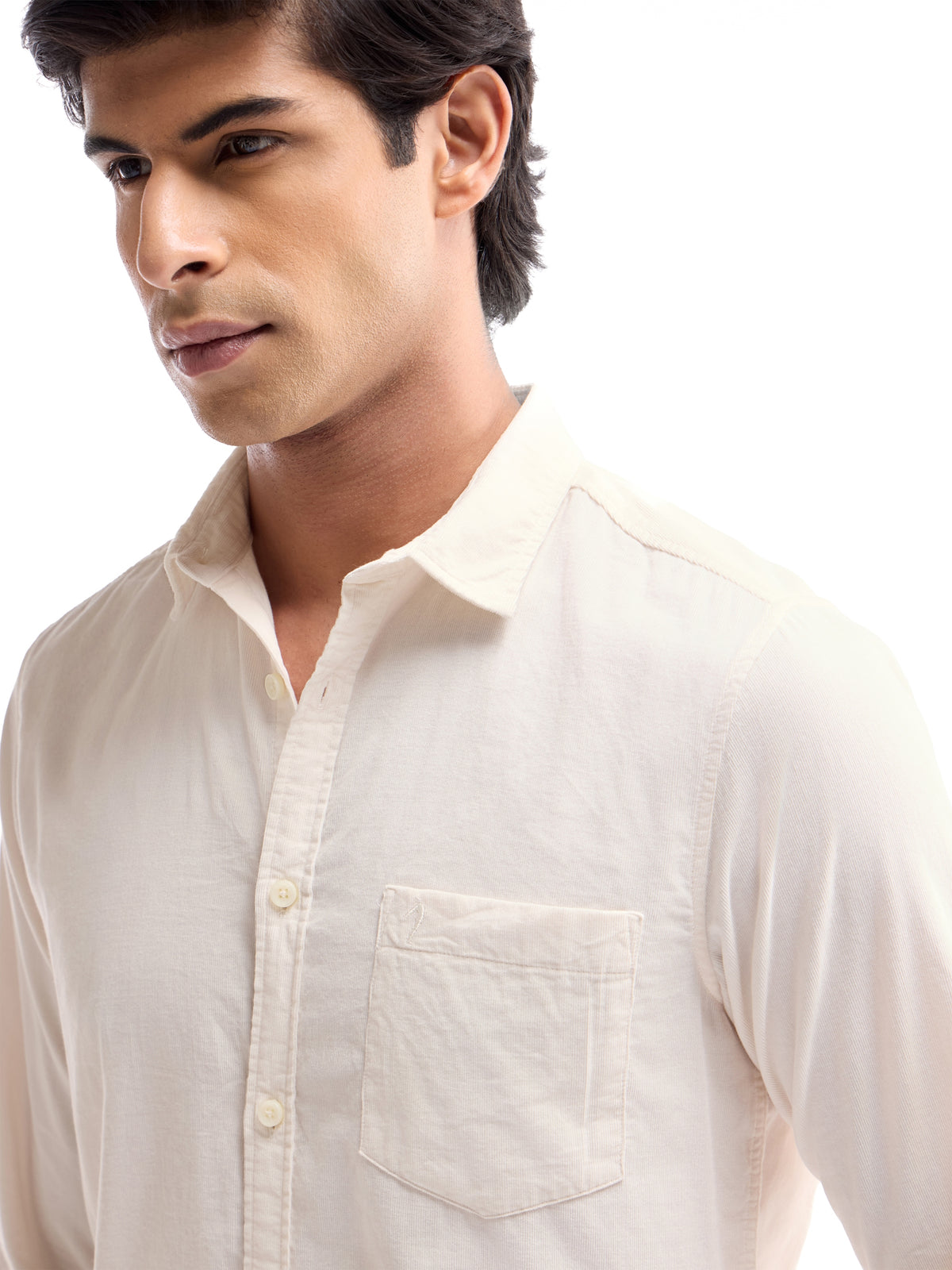 Solid Regular Fit Shirt - Ecru t4option_2