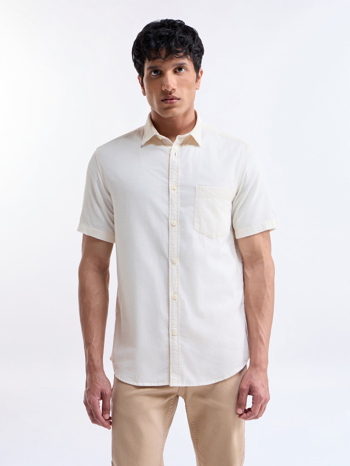 Solid Regular Fit Shirt - Ecru t4option_3