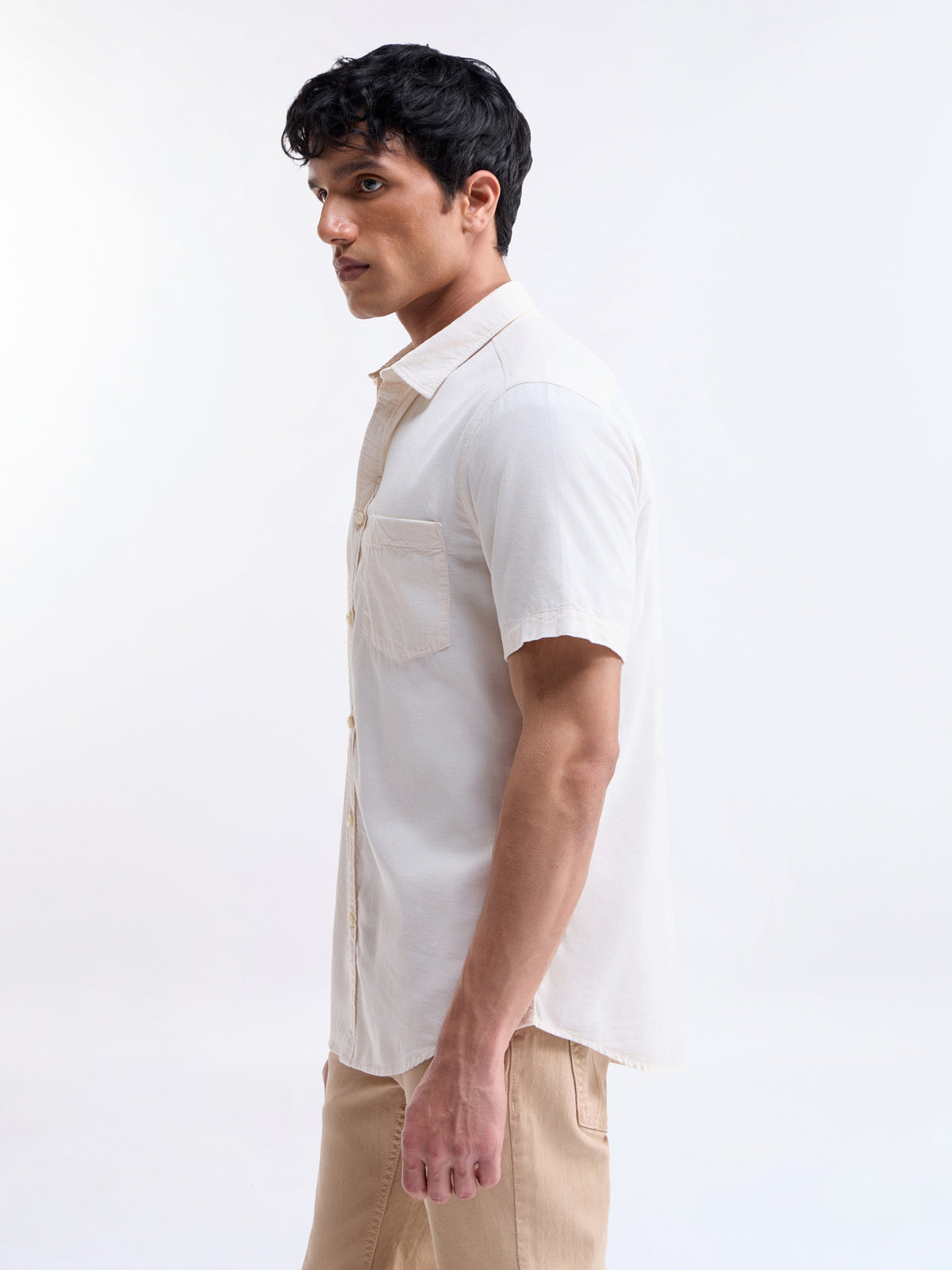 Solid Regular Fit Shirt - Ecru t4option_3