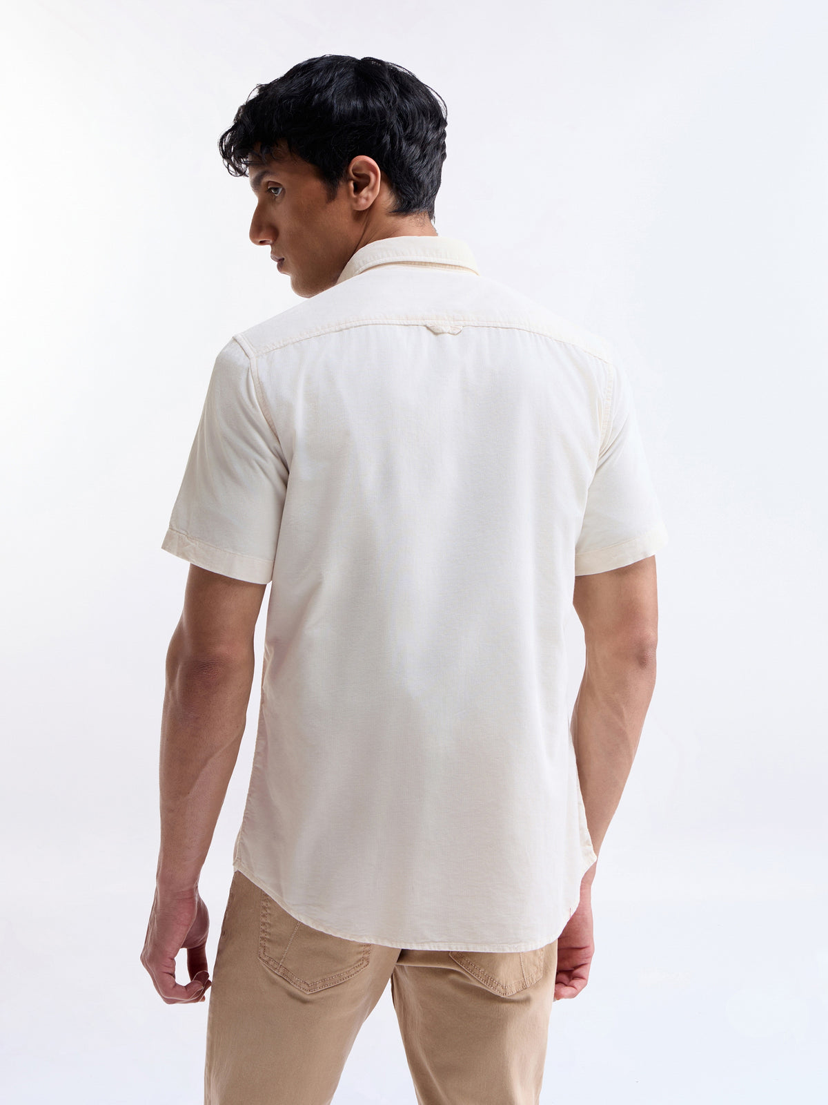 Solid Regular Fit Shirt - Ecru t4option_3