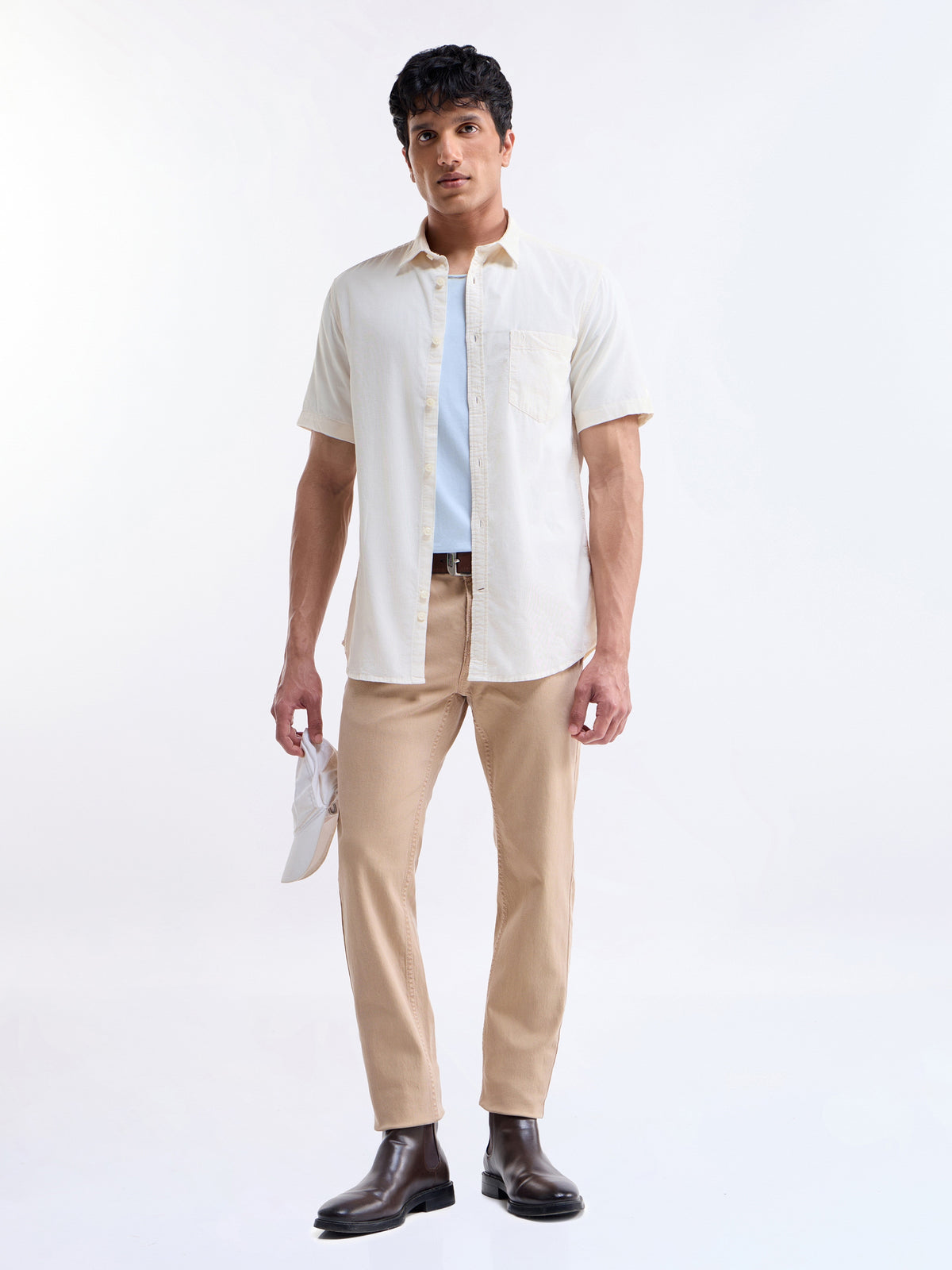 Solid Regular Fit Shirt - Ecru t4option_3