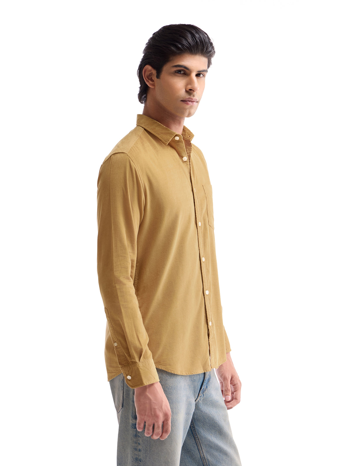 Solid Regular Fit Shirt - Gold t4option_3