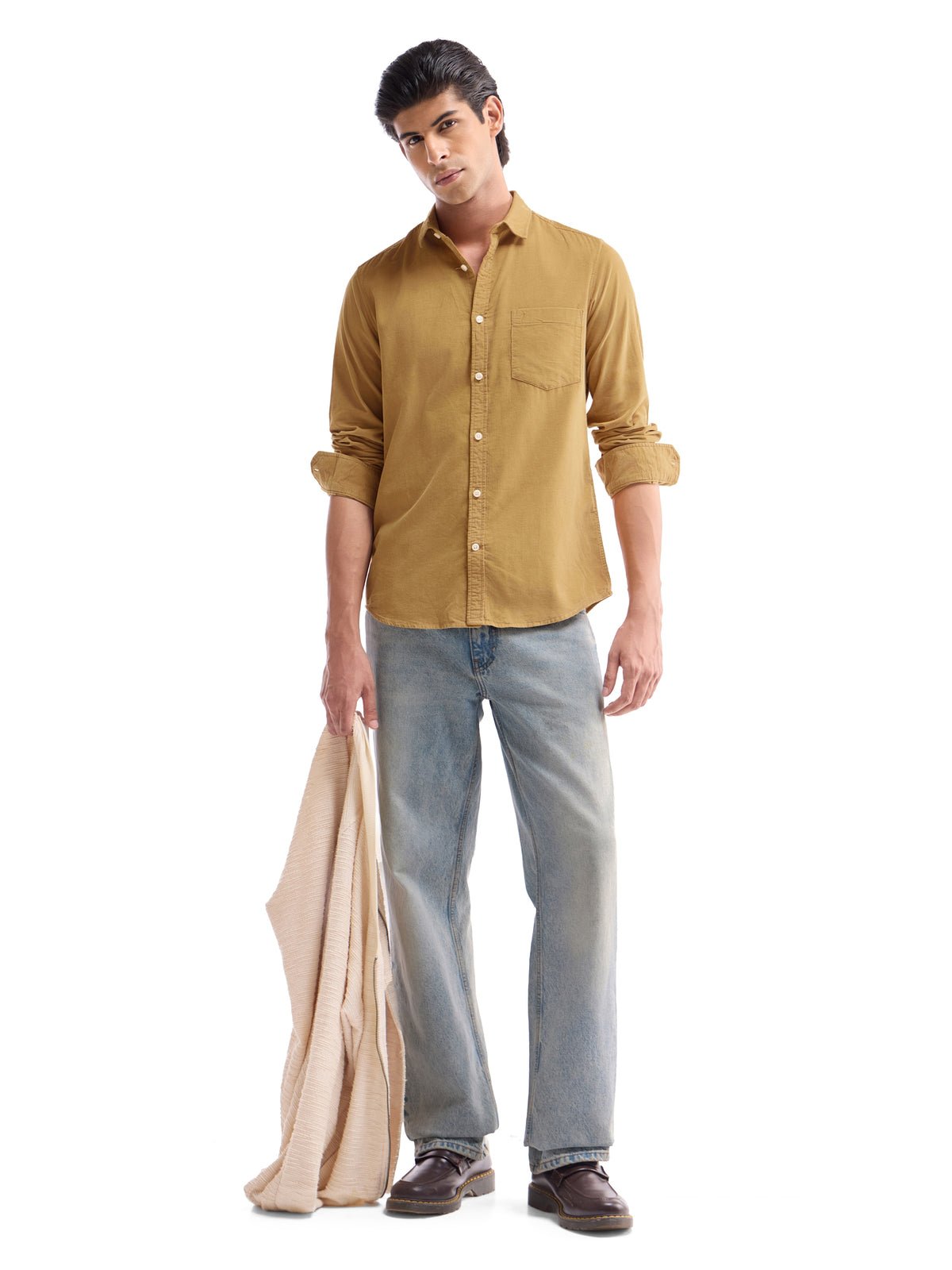 Solid Regular Fit Shirt - Gold t4option_3