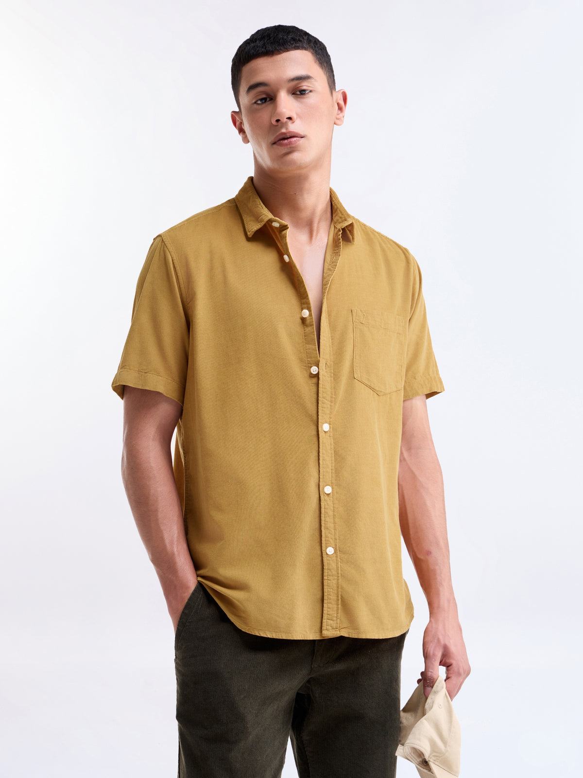 Solid Regular Fit Shirt - Gold t4option_1