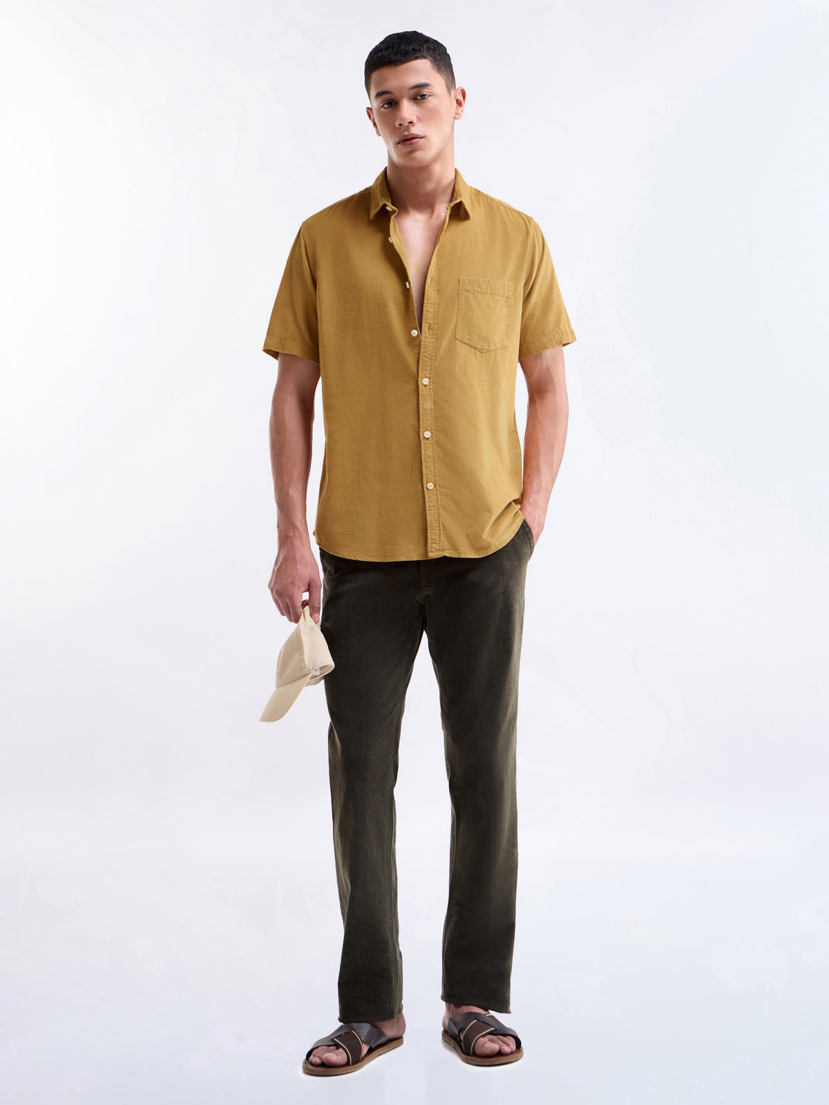 Solid Regular Fit Shirt - Gold t4option_1
