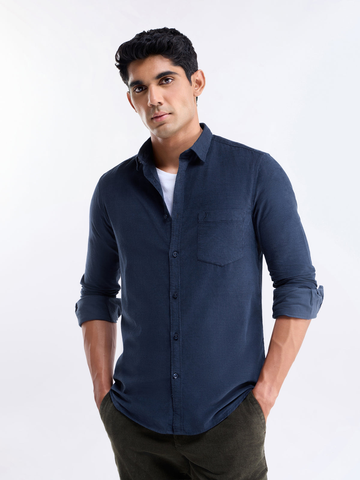 Solid Regular Fit Shirt - Navy t4option_4