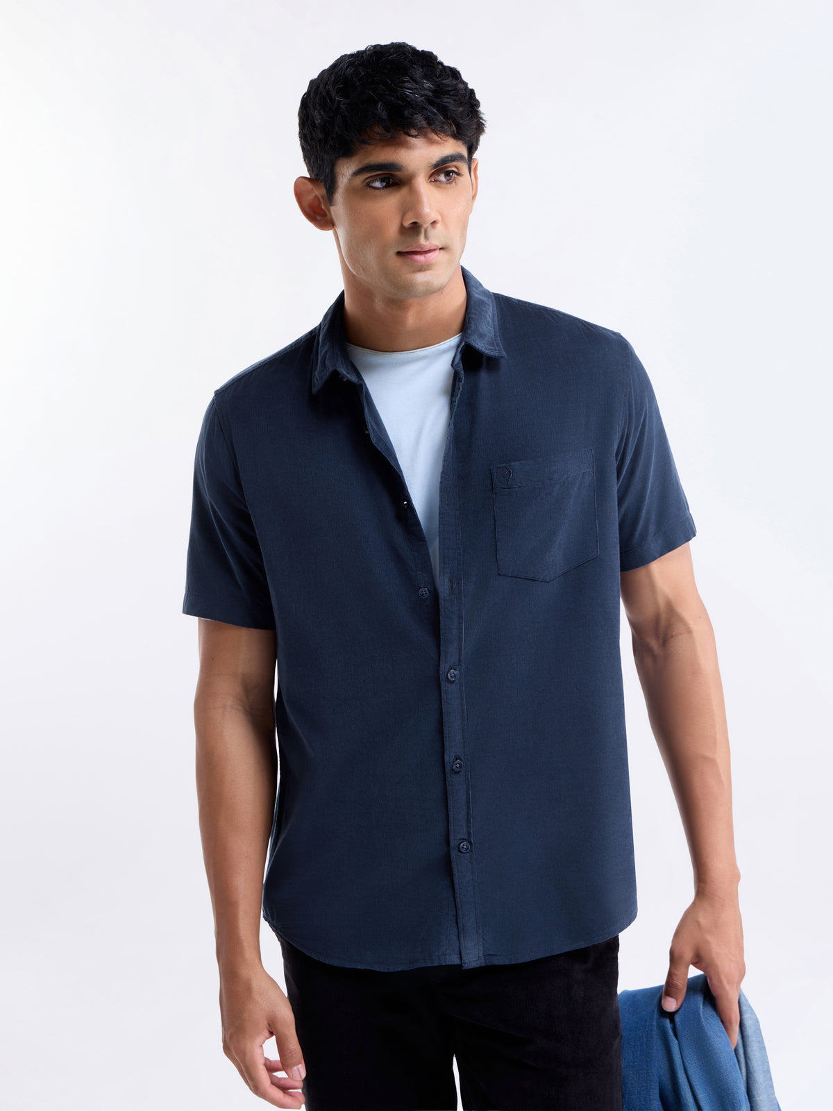 Solid Regular Fit Shirt - Navy t4option_0