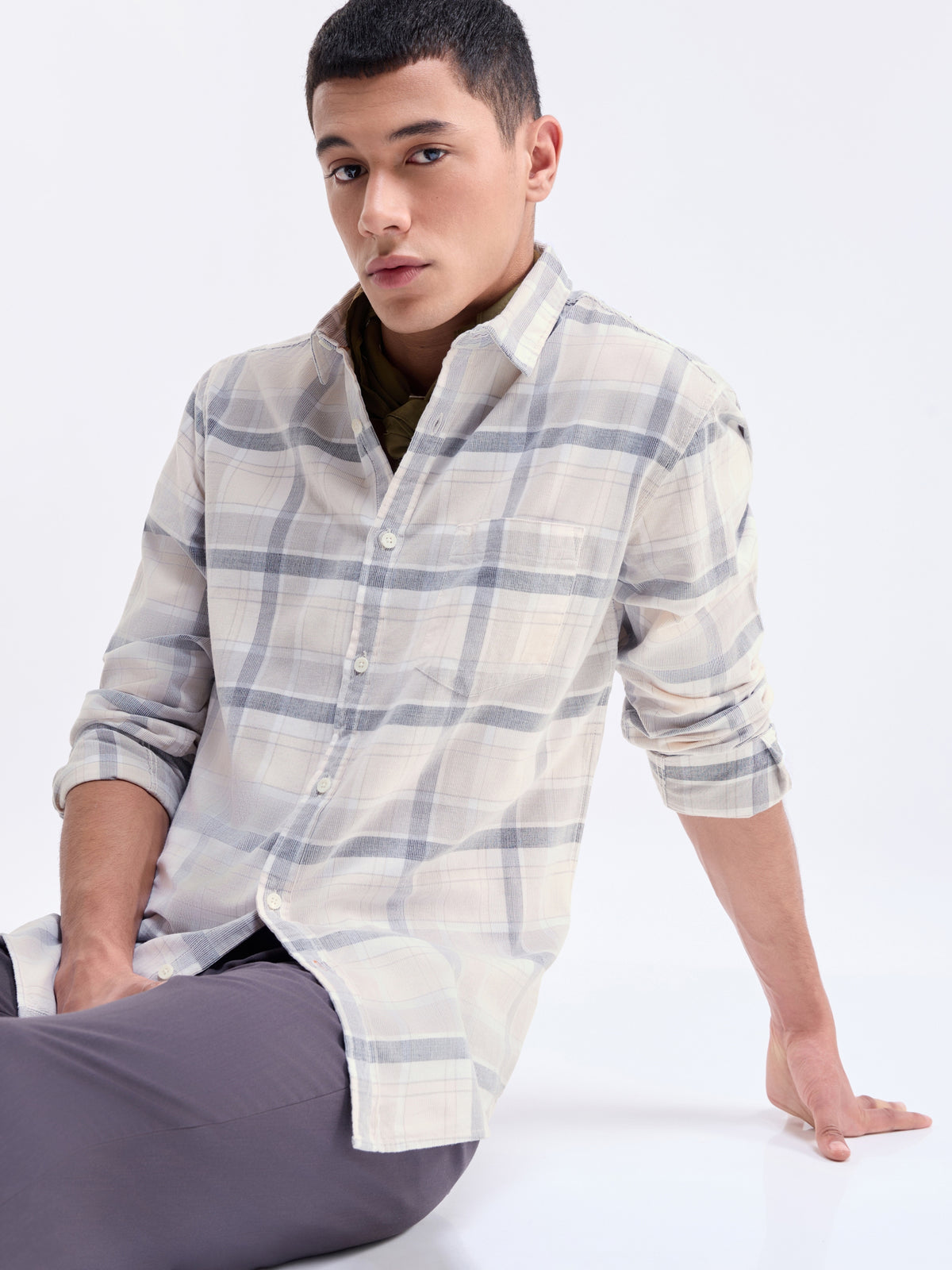Ecru check Regular Fit Shirt - Ecru t4option_0