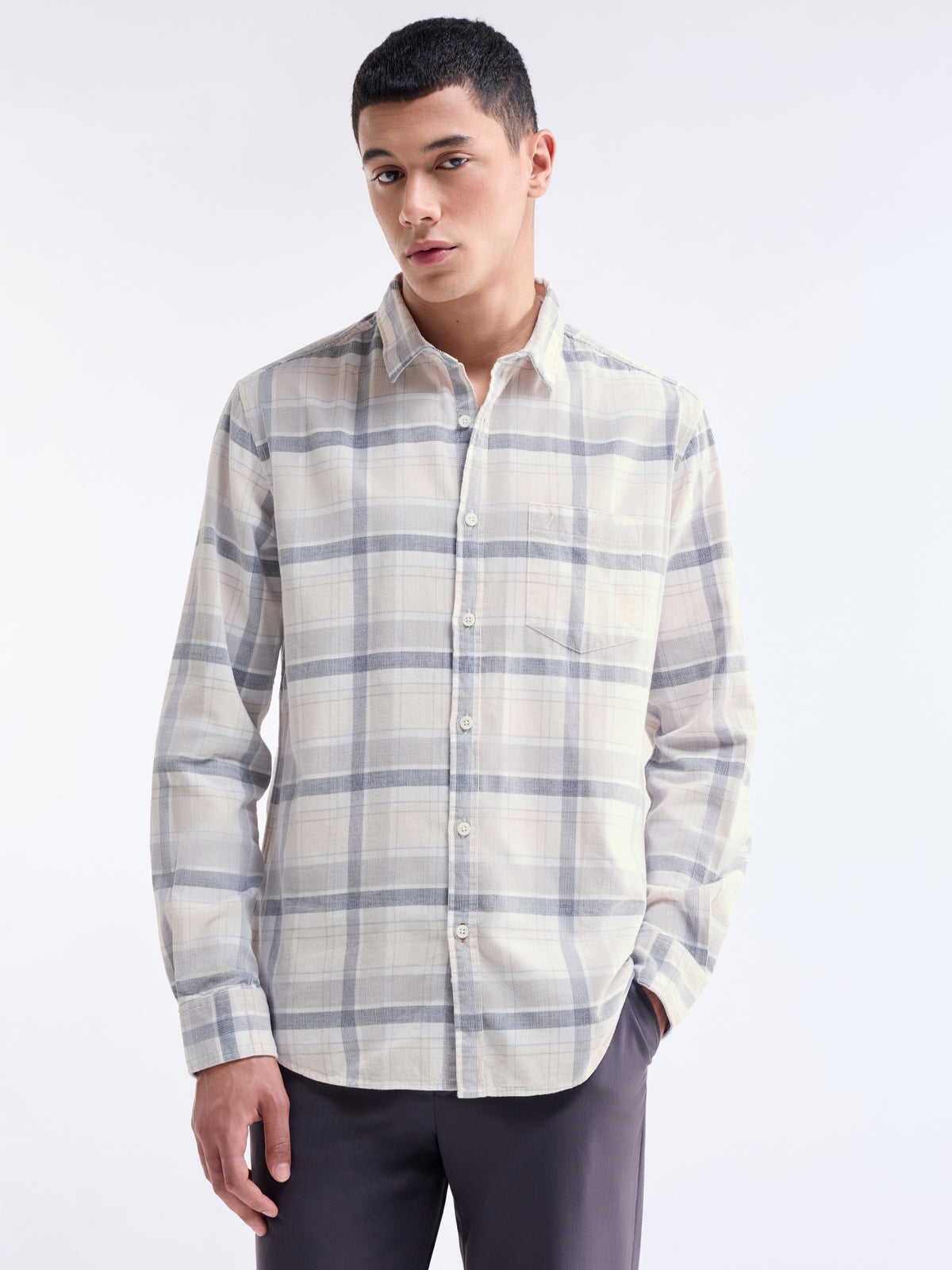 Ecru check Regular Fit Shirt - Ecru t4option_0