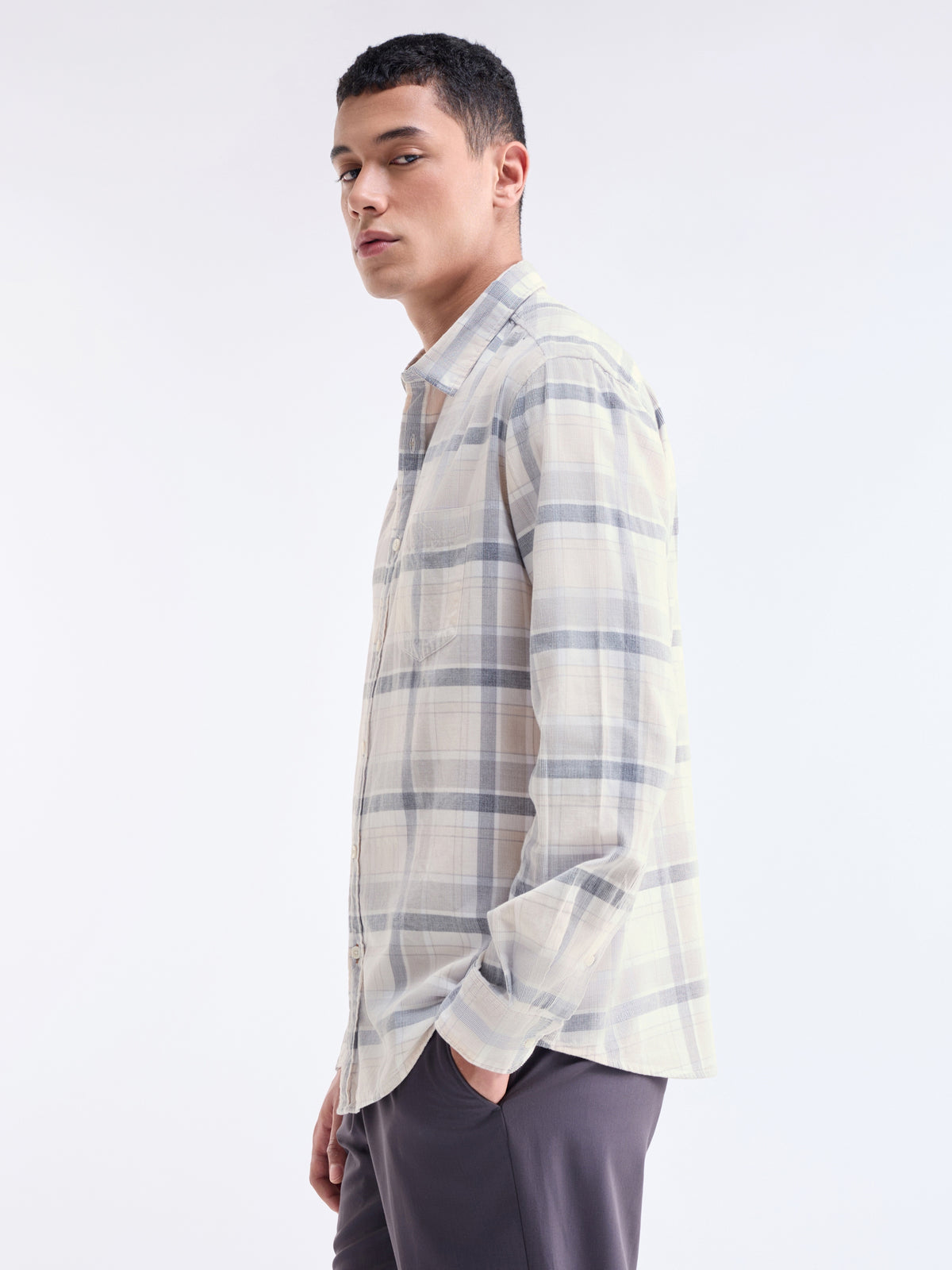 Ecru check Regular Fit Shirt - Ecru t4option_0