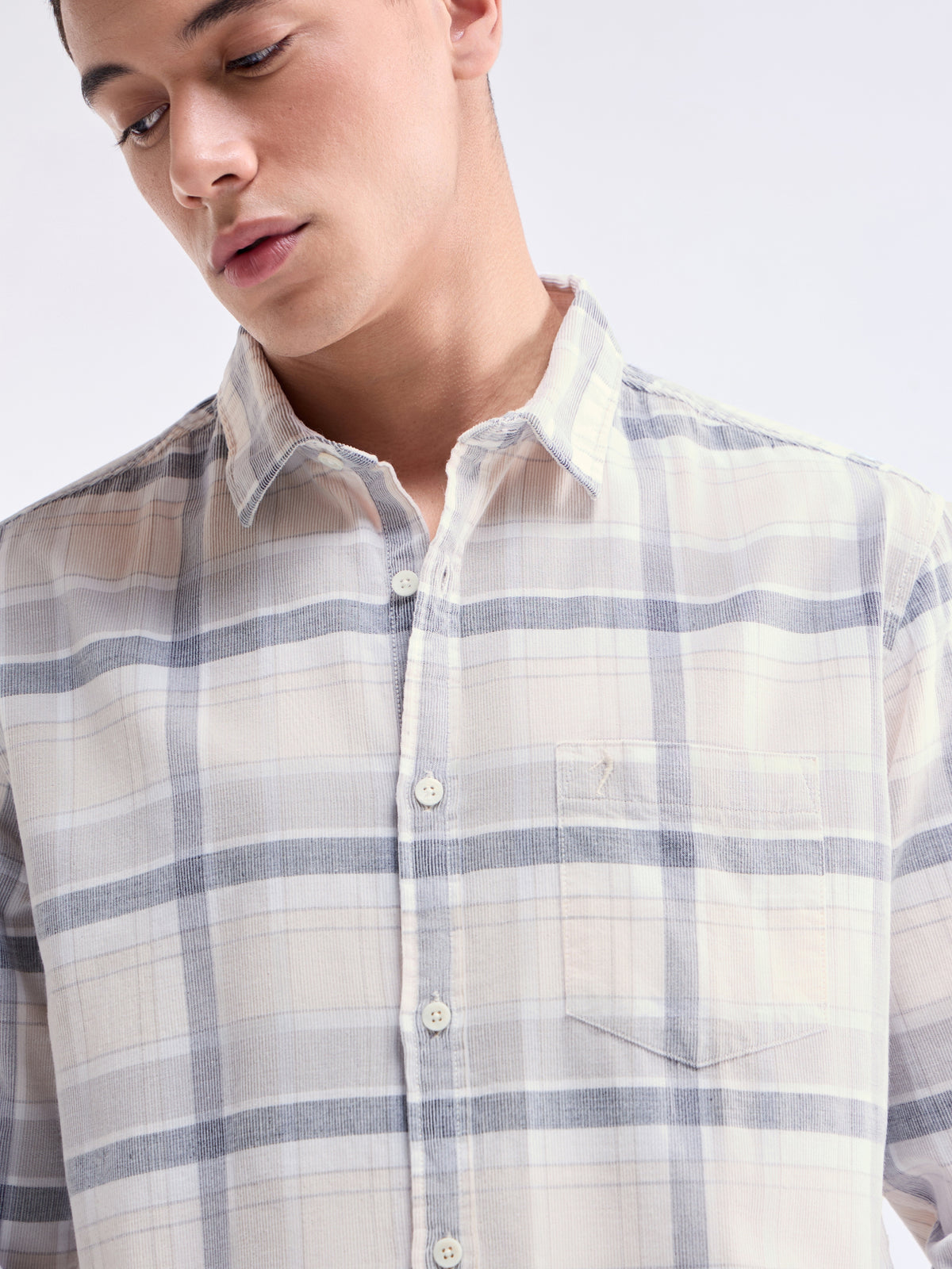 Ecru check Regular Fit Shirt - Ecru t4option_0