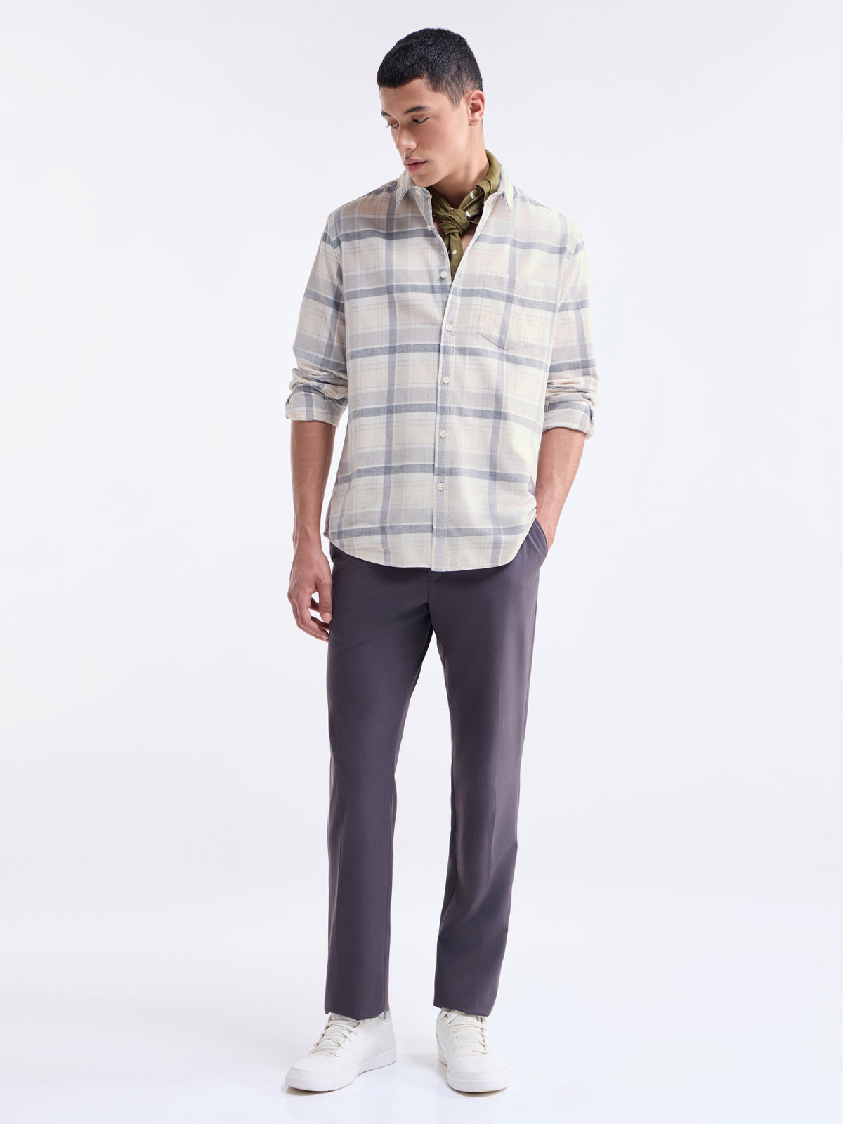 Ecru check Regular Fit Shirt - Ecru t4option_0