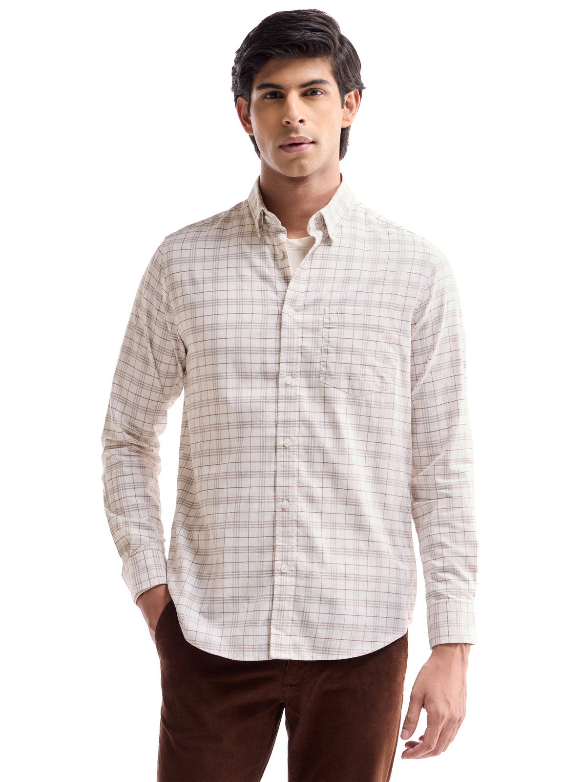 Ecru Melange check Regular Fit Shirt - Ecru Mel t4option_0