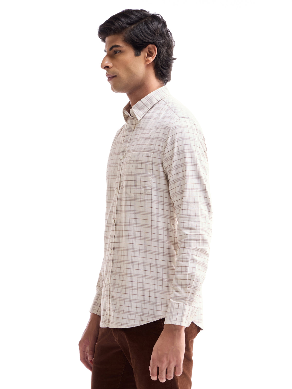 Ecru Melange check Regular Fit Shirt - Ecru Mel t4option_0
