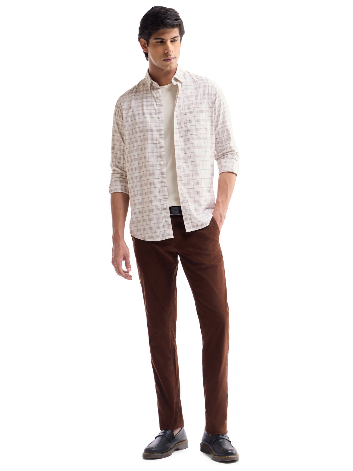 Ecru Melange check Regular Fit Shirt - Ecru Mel t4option_0