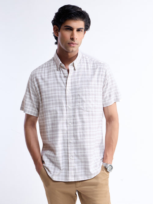 Ecru Melange check Regular Fit Shirt - Ecru Mel t4option_0