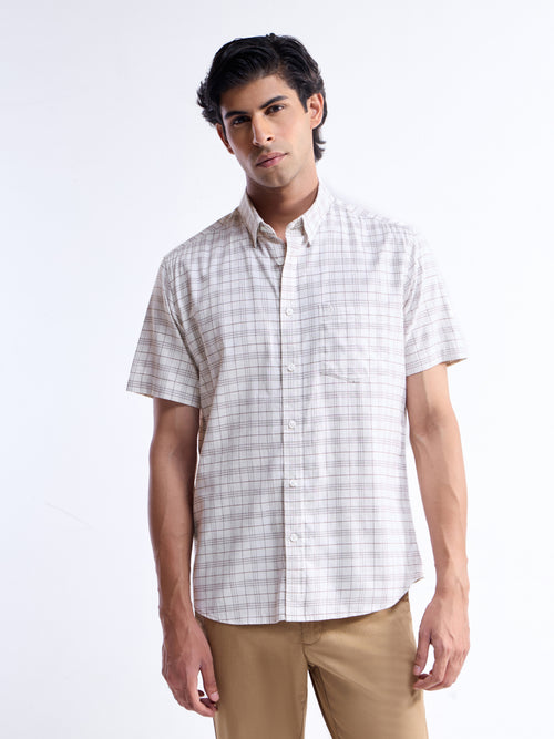 Ecru Melange check Regular Fit Shirt - Ecru Mel t4option_0