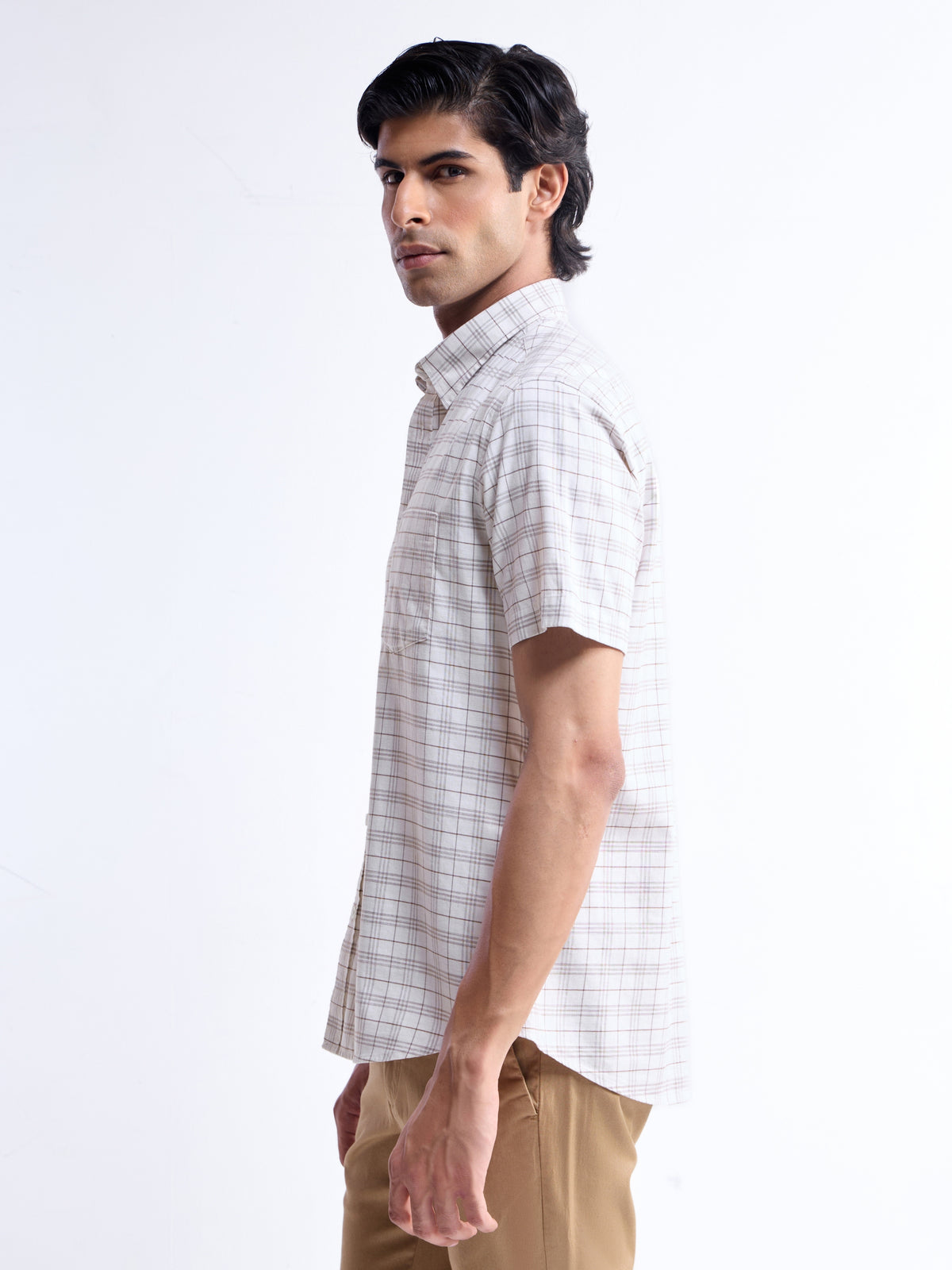 Ecru Melange check Regular Fit Shirt - Ecru Mel t4option_0